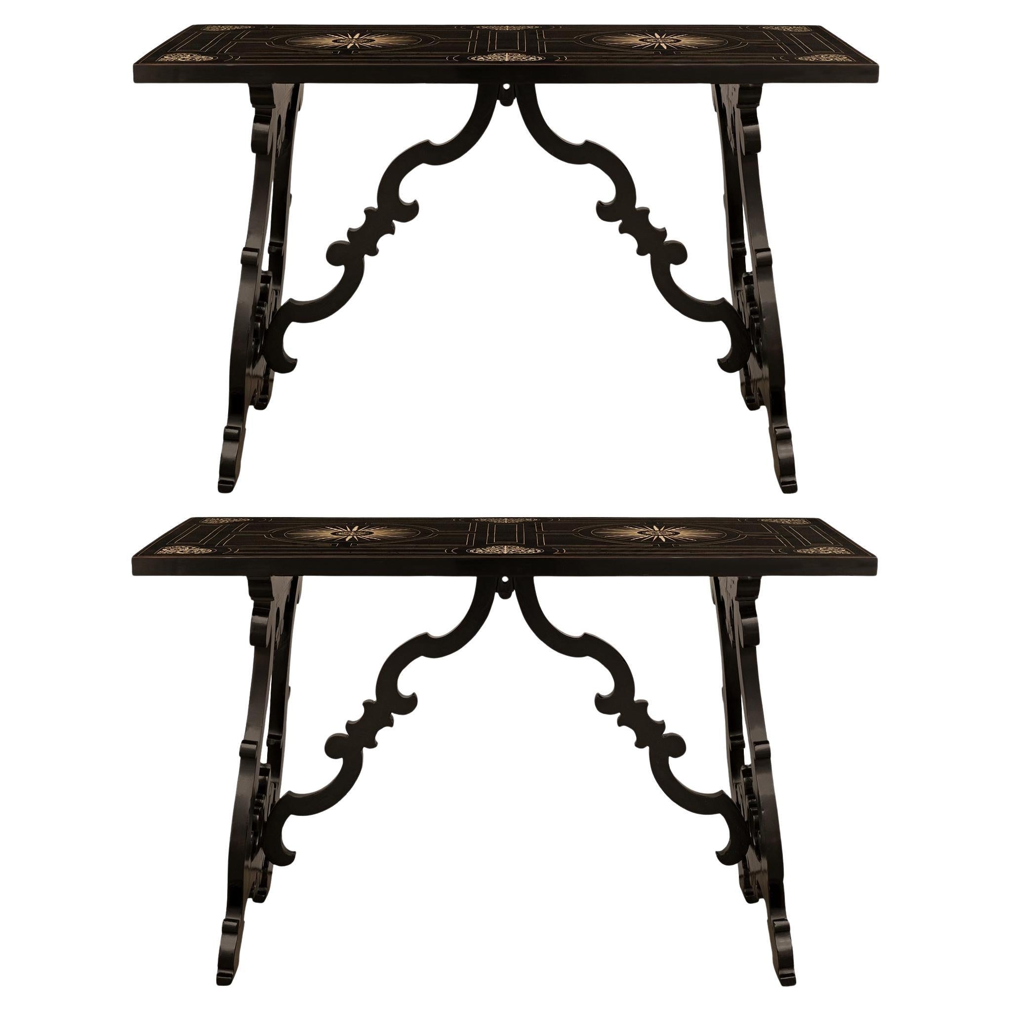 pair of Italian early 18th century Baroque Period Ebonized Fruitwood tables