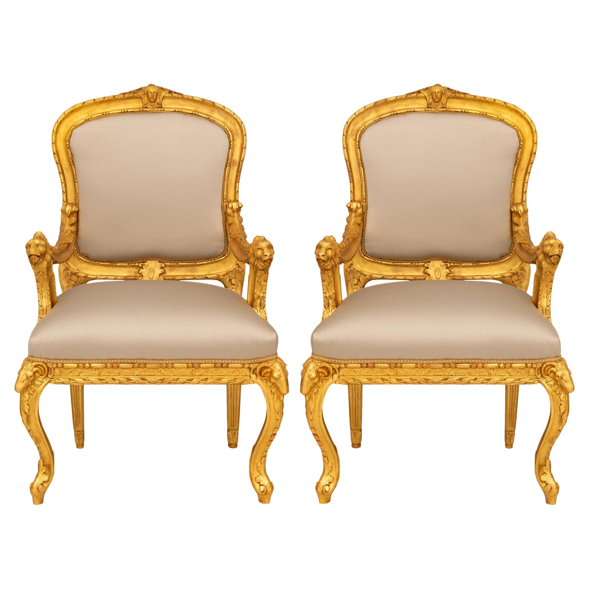 pair of Italian early 18th century Baroque Period Giltwood armchairs