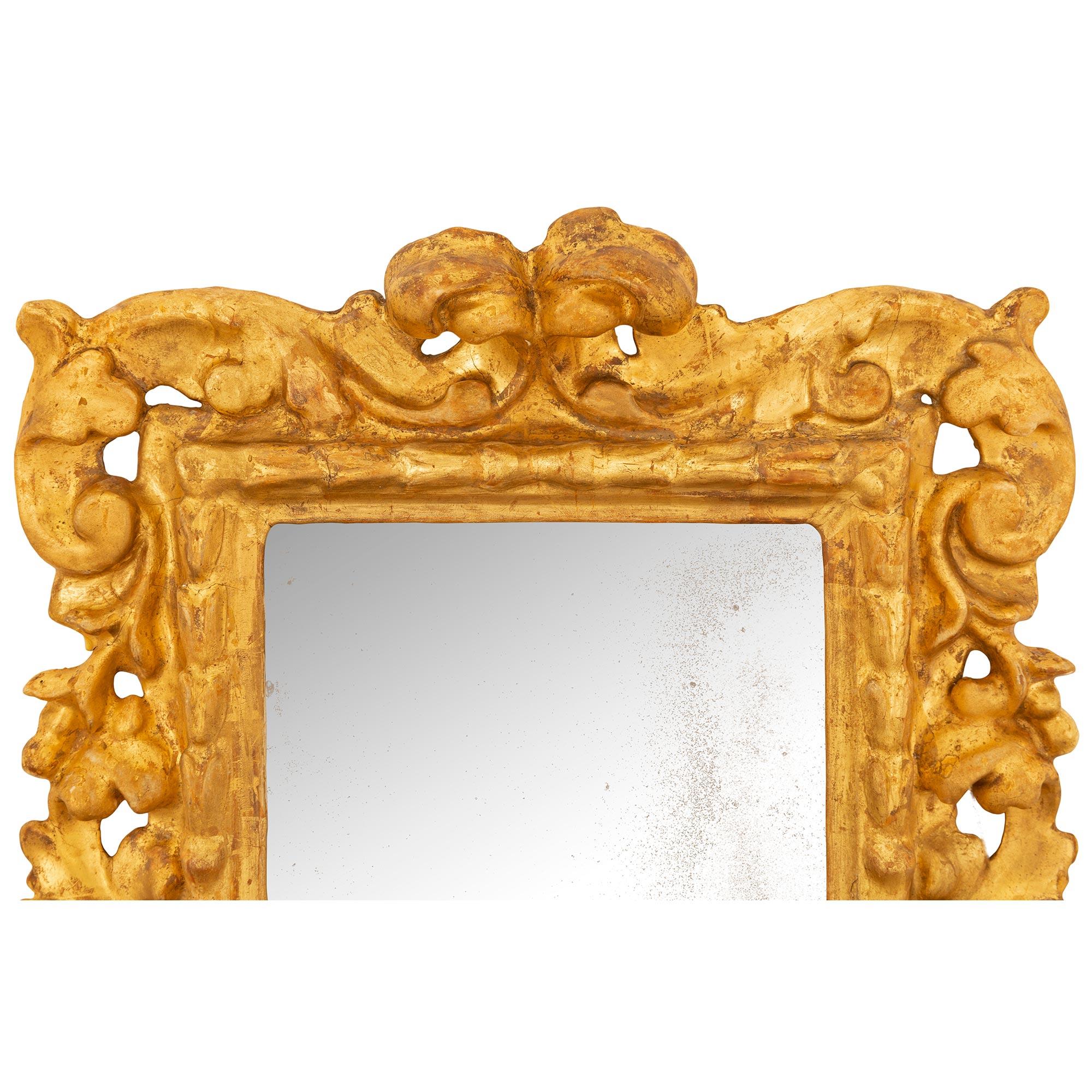 18th Century and Earlier Pair of Italian Early 18th Century Baroque Period Giltwood Mirrors For Sale