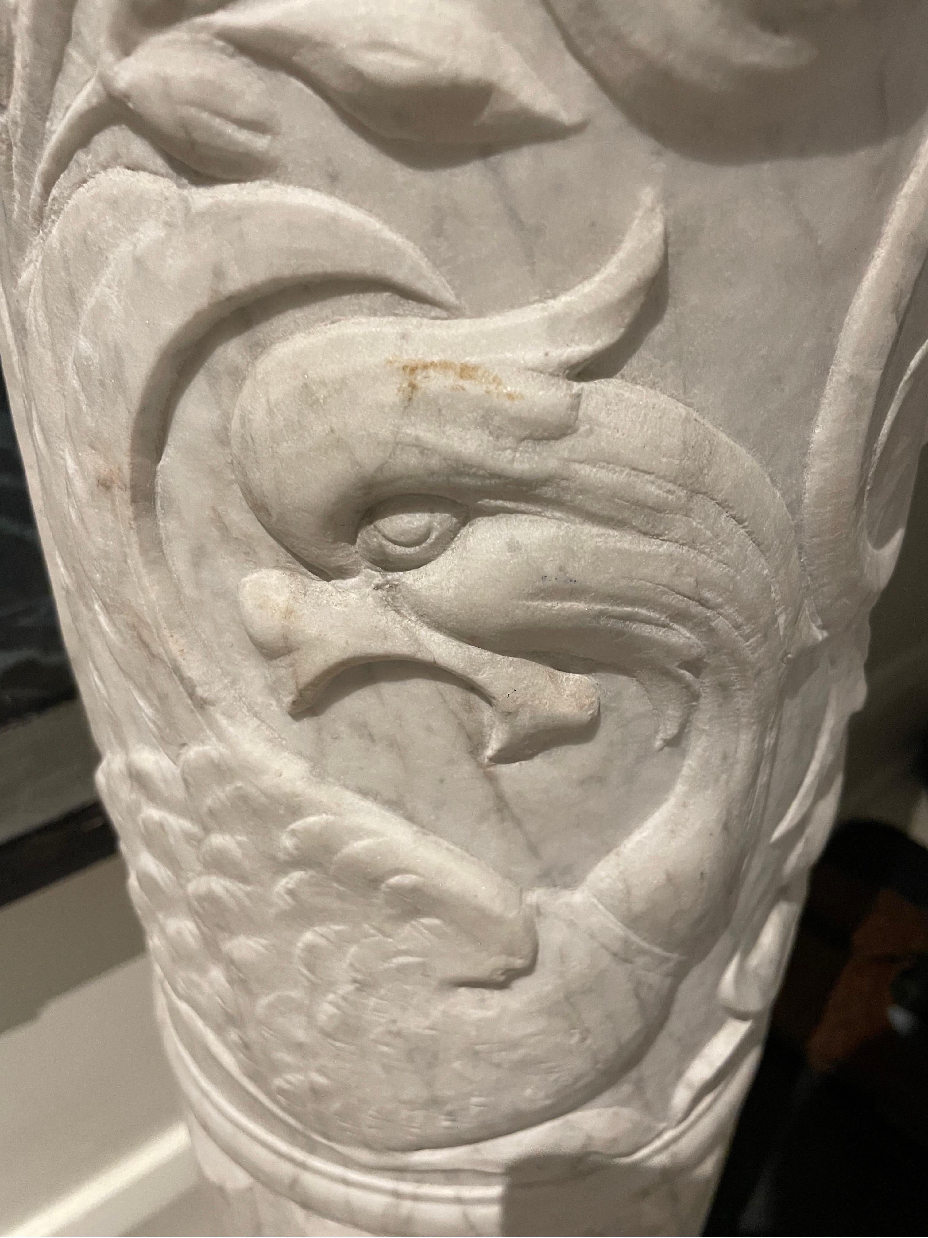 Hand-Carved Pair of Italian early 19th C marble carved columns For Sale