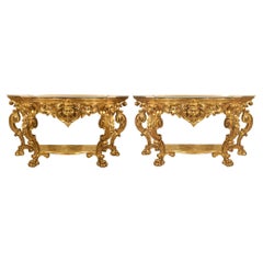 Pair of Italian Early 19th Century Freestanding Lombardi Two-Tier Consoles
