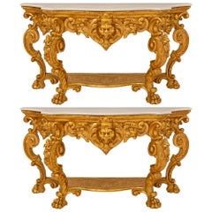 Pair of Italian Early 19th Century Freestanding Lombardi Two-Tier Consoles