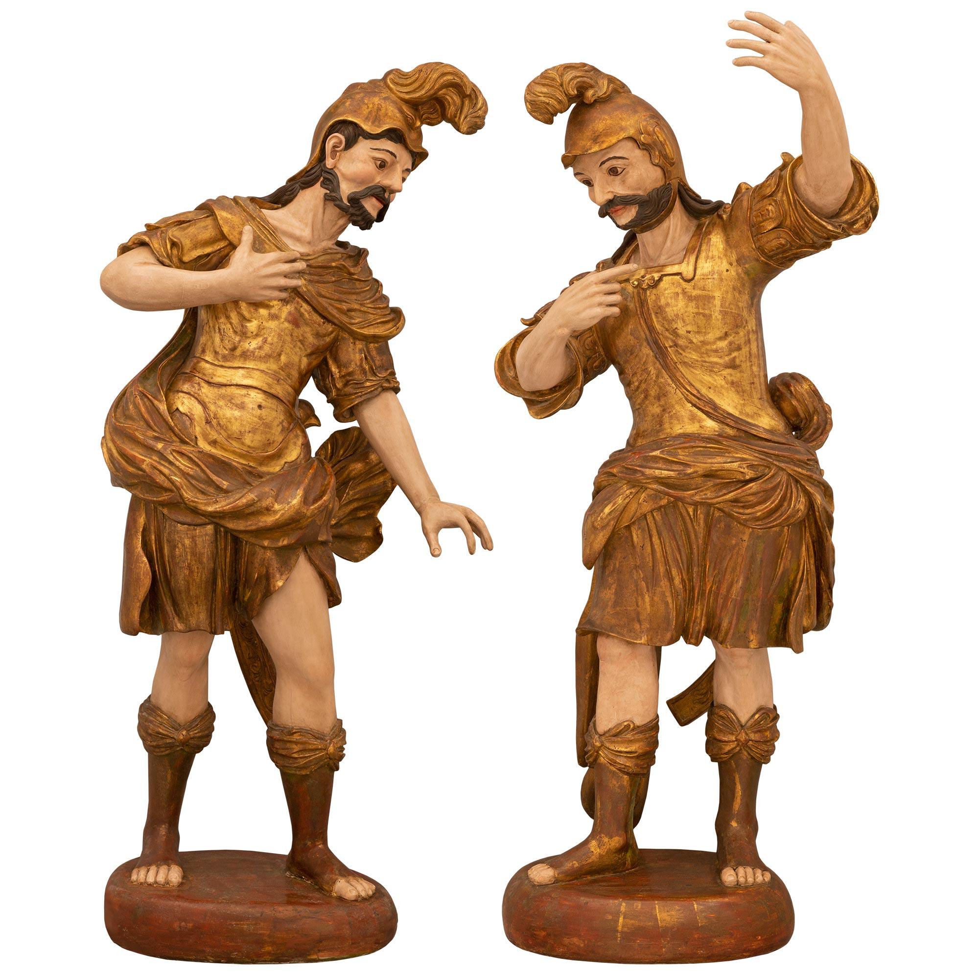 Pair of Italian Early 19th Century Large Scale Roman Theatrical Carved Statues For Sale 7