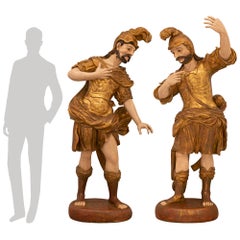 Antique Pair of Italian Early 19th Century Large Scale Roman Theatrical Carved Statues