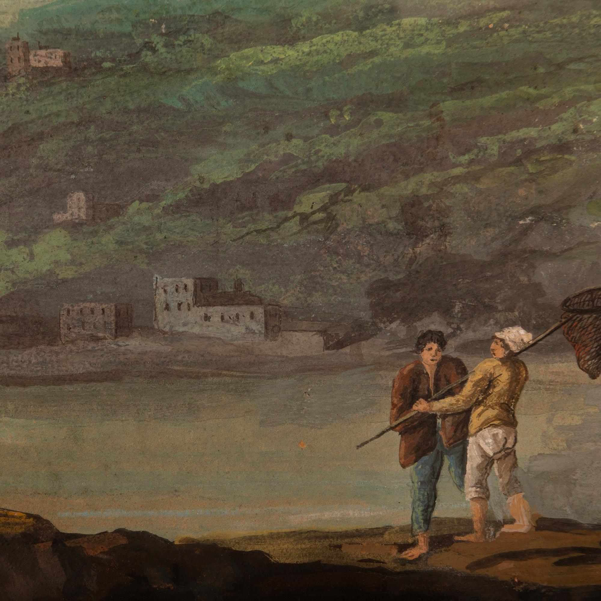 Pair Of Italian Early 19th Century Neapolitan Neo-Classical St. Gouaches For Sale 2
