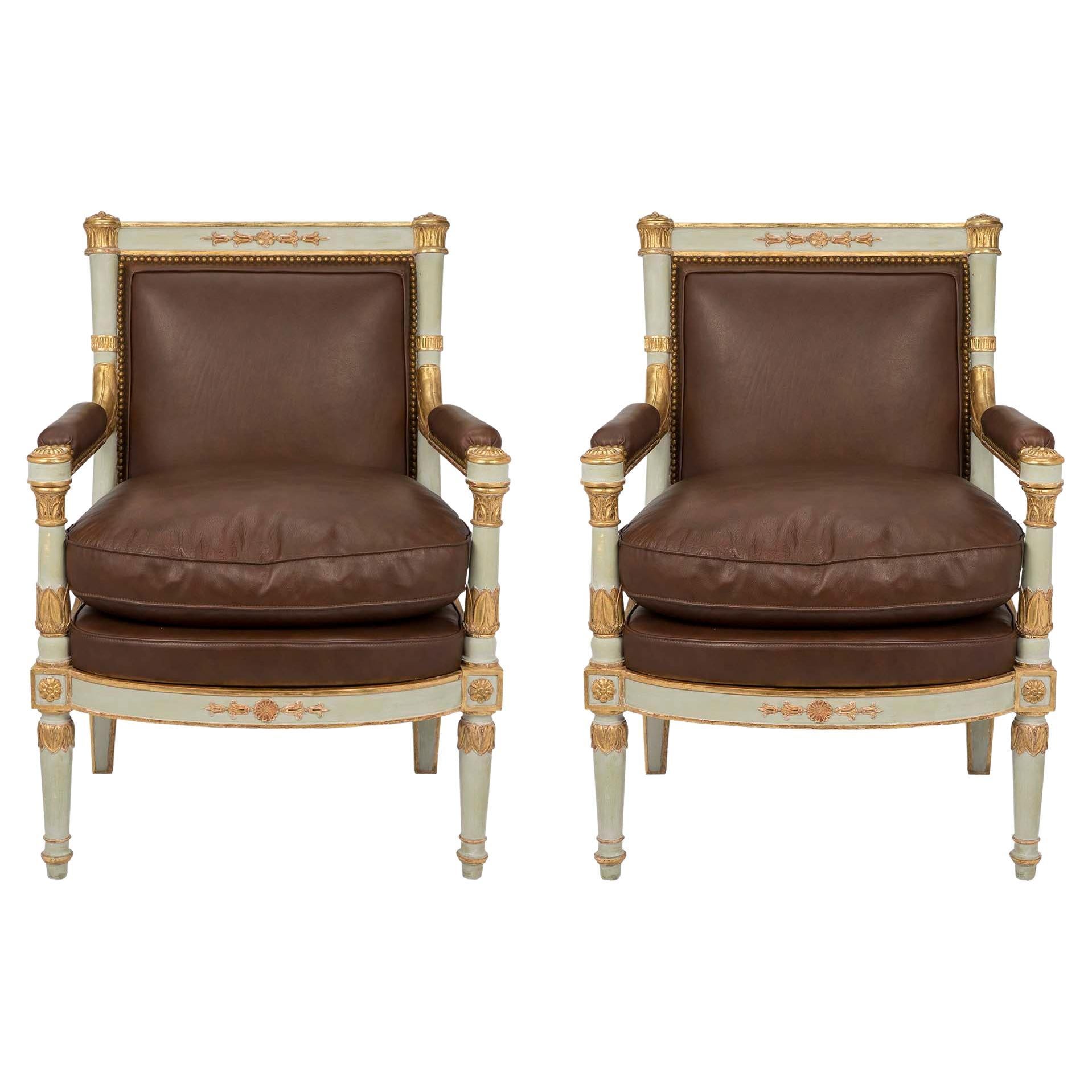 Pair of Italian Early 19th Century Neoclassical Style Armchairs For Sale