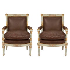 Antique Pair of Italian Early 19th Century Neoclassical Style Armchairs