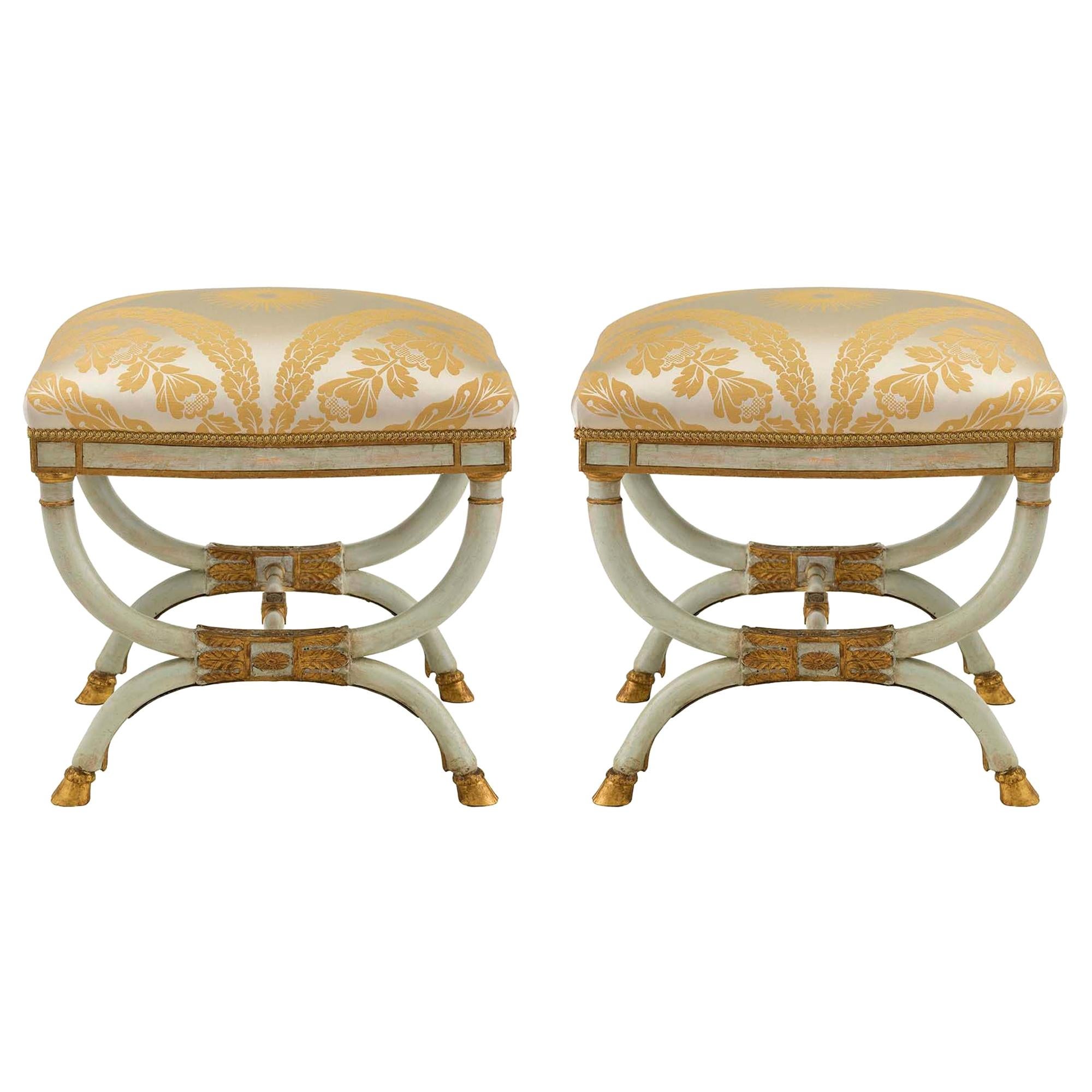 Pair of Italian Early 19th Century Neoclassical Style Patinated and Gilt Benches For Sale