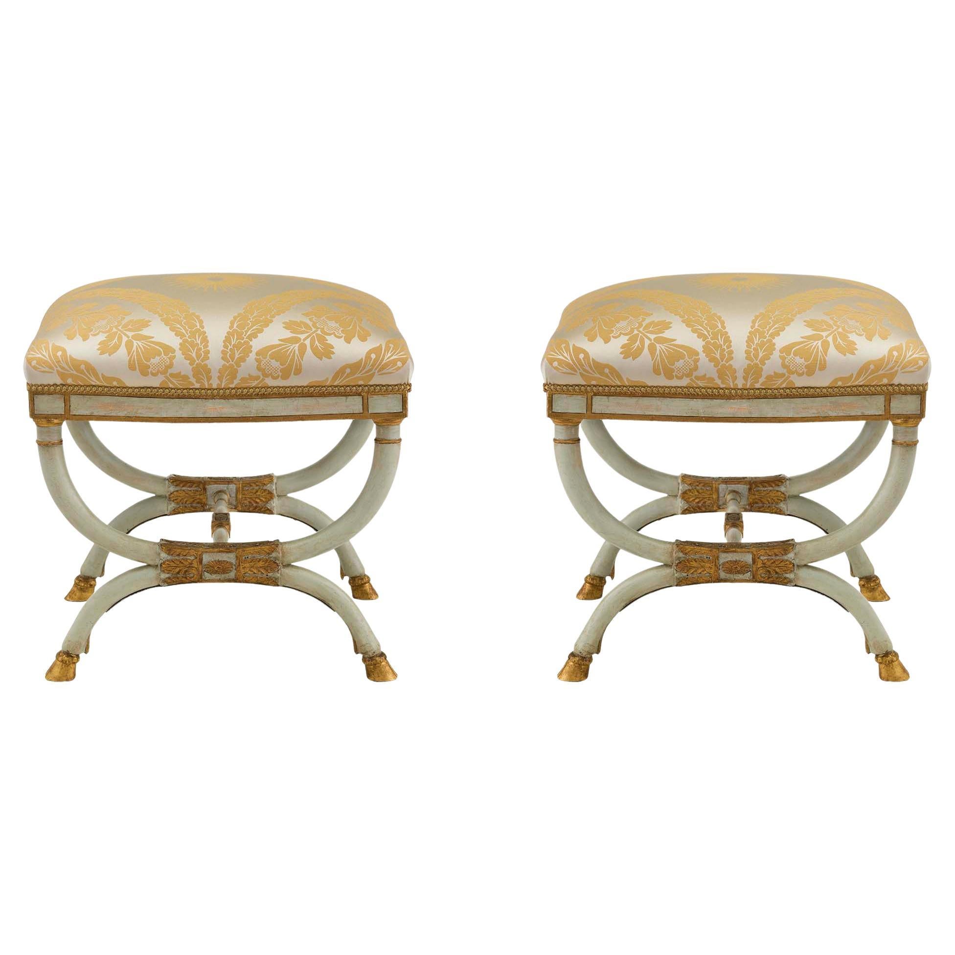 Pair of Italian Early 19th Century Neoclassical Style Patinated and Gilt Benches For Sale