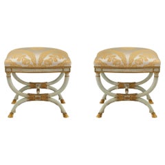 Pair of Italian Early 19th Century Neoclassical Style Patinated and Gilt Benches