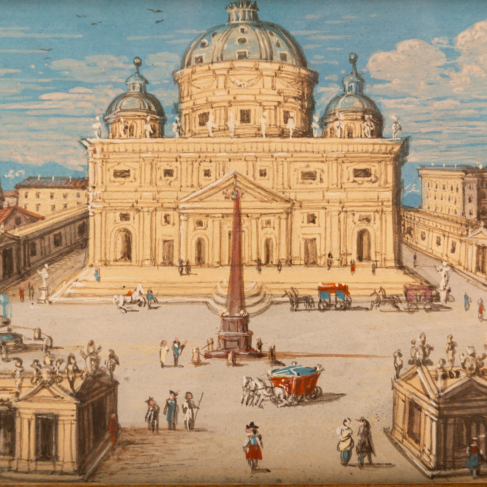 Toile Paire d'huiles sur toile italiennes du début du 19e siècle représentant des monuments romains en vente