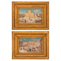 pair of Italian early 19th century Oil on Canvas paintings of Roman landmarks