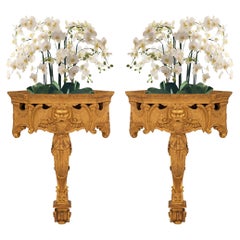 Pair of Italian Early 19th Century Wall Mounted Giltwood Consoles