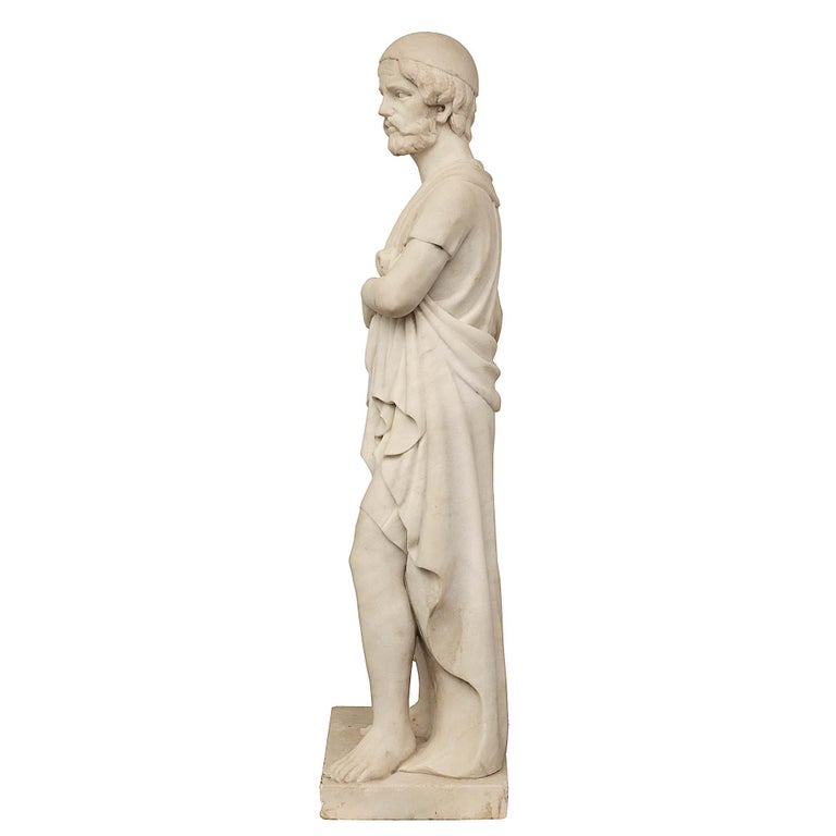 Pair of Italian Early 19th Century White Carrara Marble Statues For