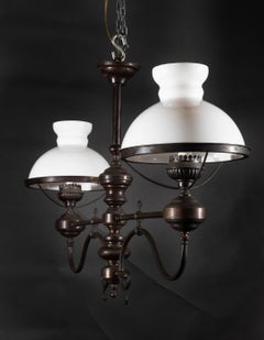 Pair of Italian Early 20th Century Oscuro Brass Billiard Lights