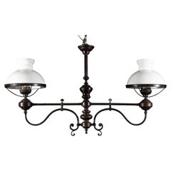 Pair of Italian Early 20th Century Oscuro Brass Billiard Lights