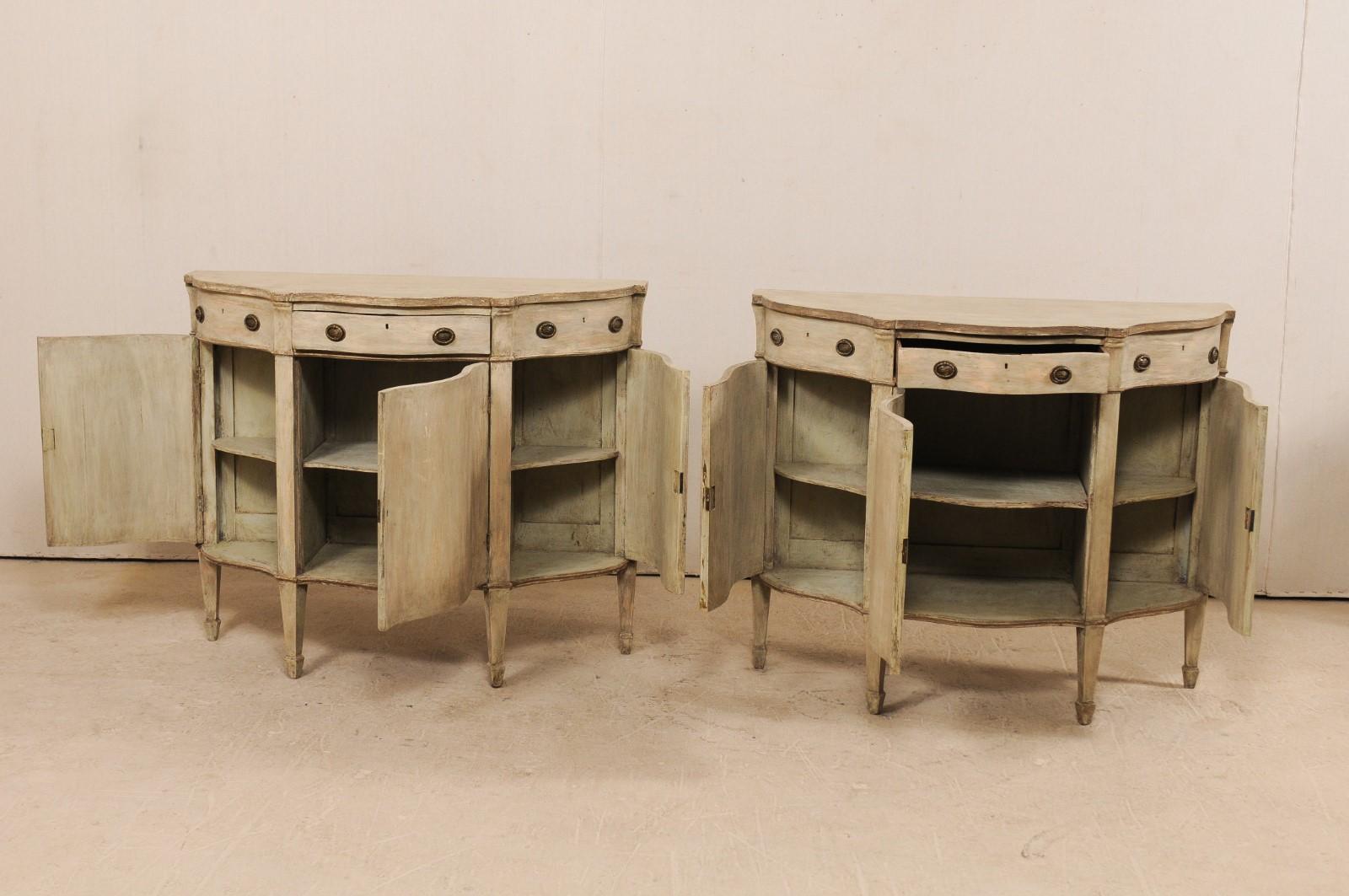 Pair of Italian Early 20th Century Painted Wood Demilune Console Chests 1