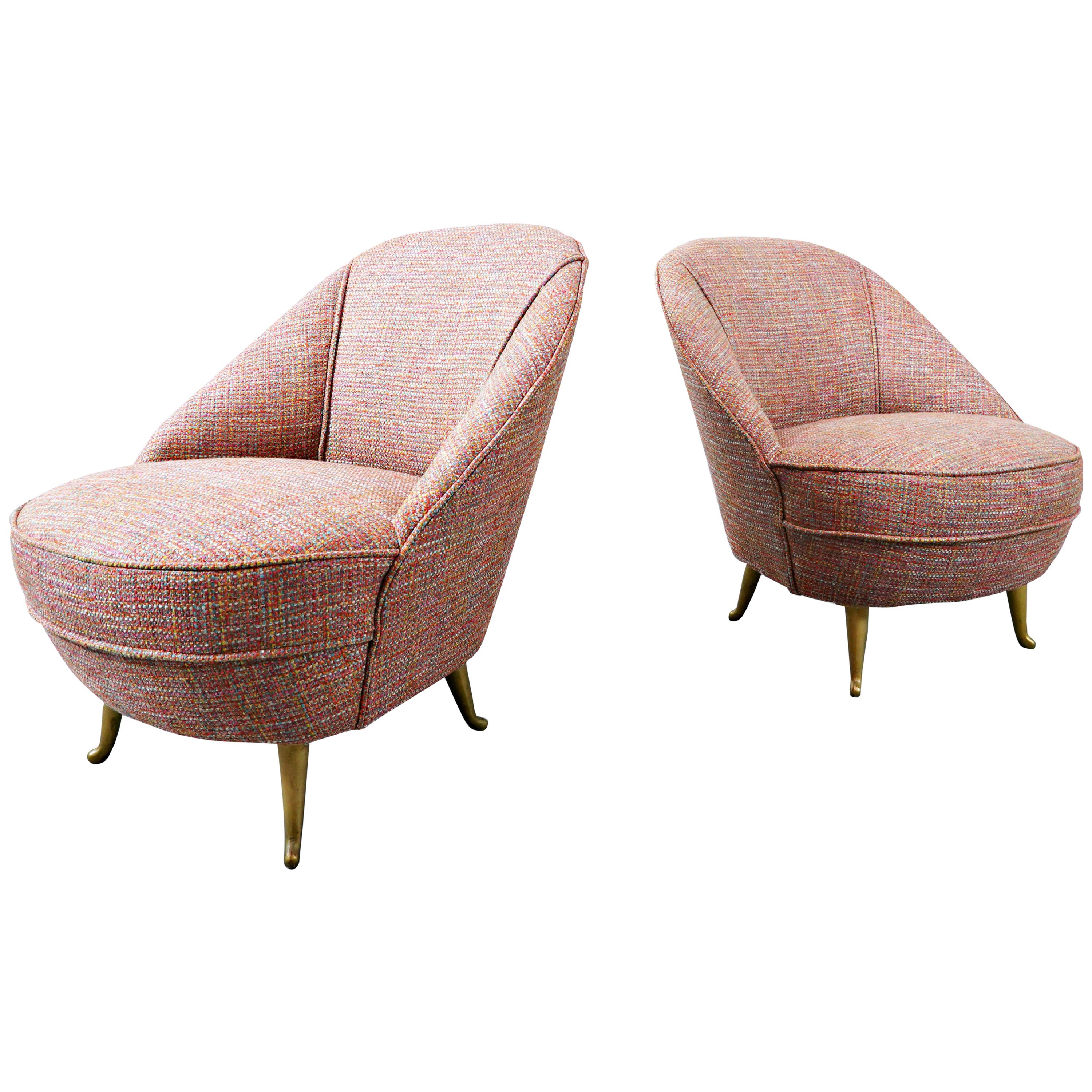 Pair of Italian Mid-Century Modern Easy Chairs, 1950s, New Upholstery