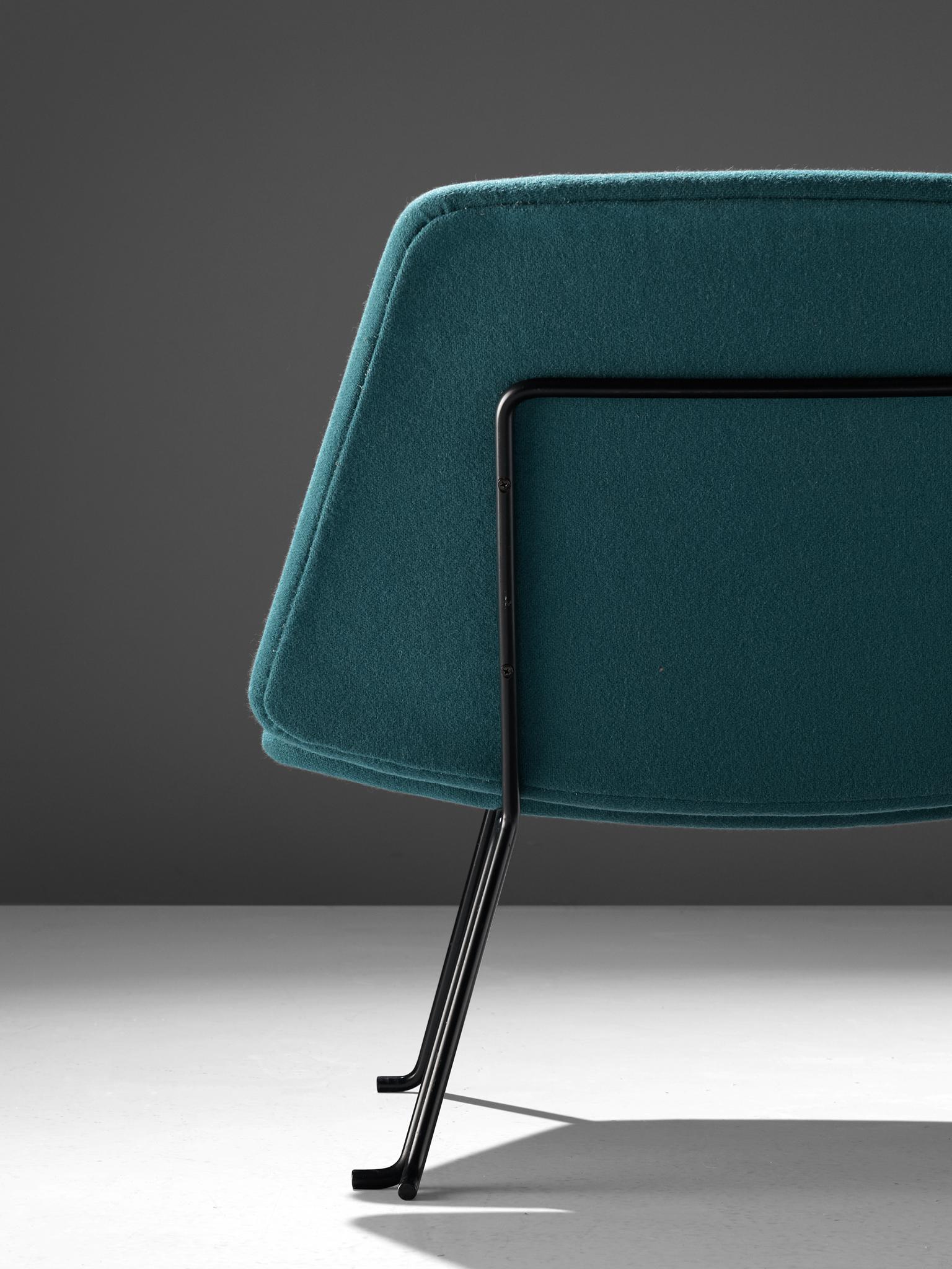 Mid-Century Modern Pair of Italian Easy Chairs in Green Upholstery