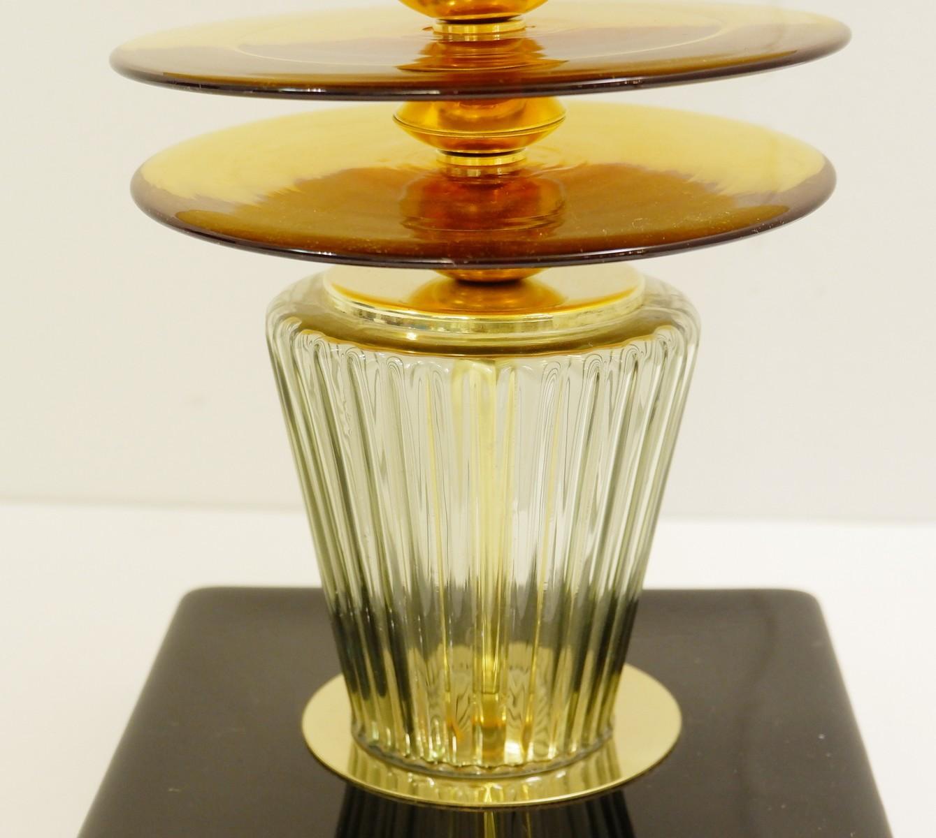 Pair of Italian eggplant glass table lamps.