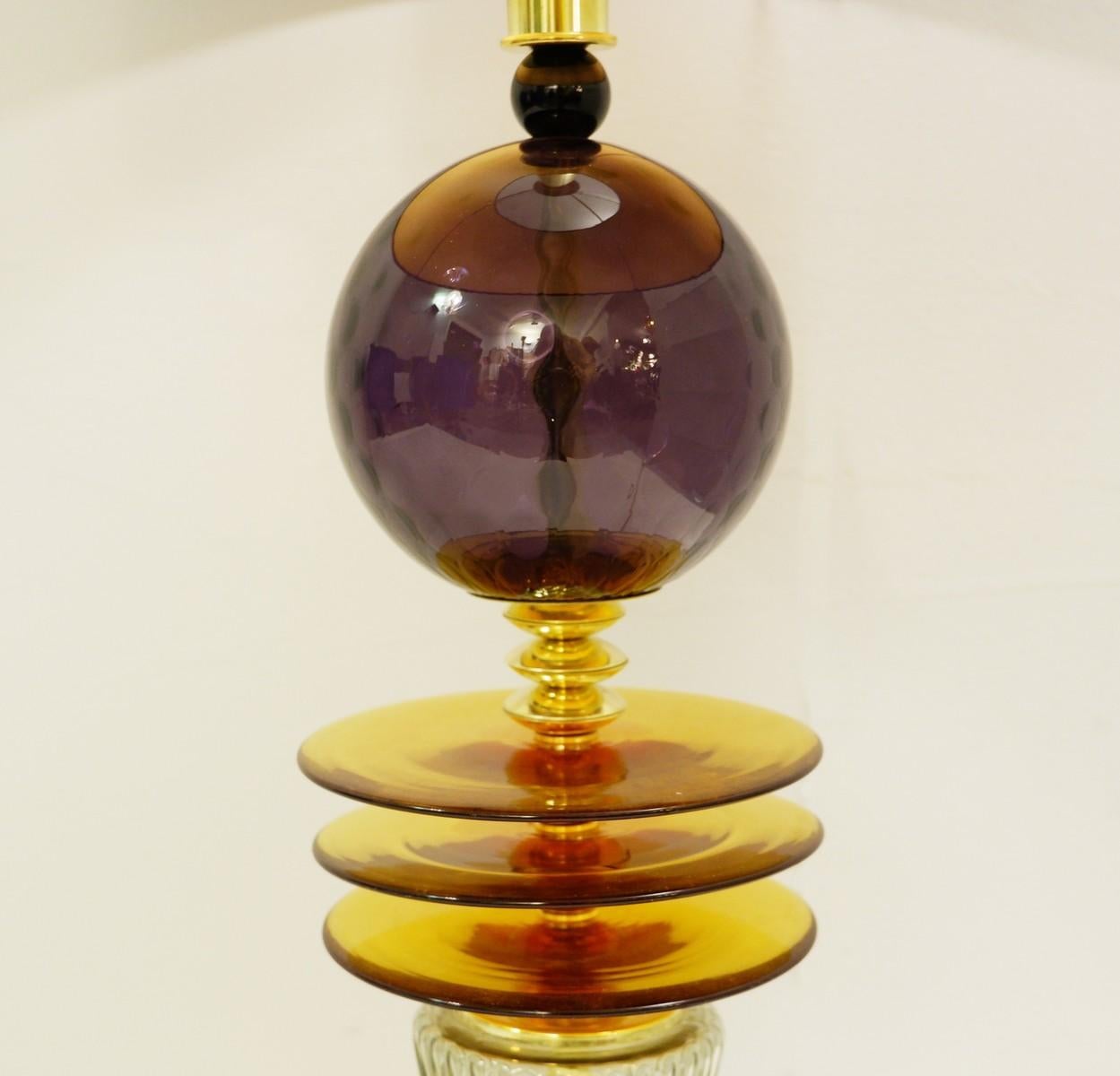 Mid-Century Modern Pair of Italian Eggplant Glass Table Lamps