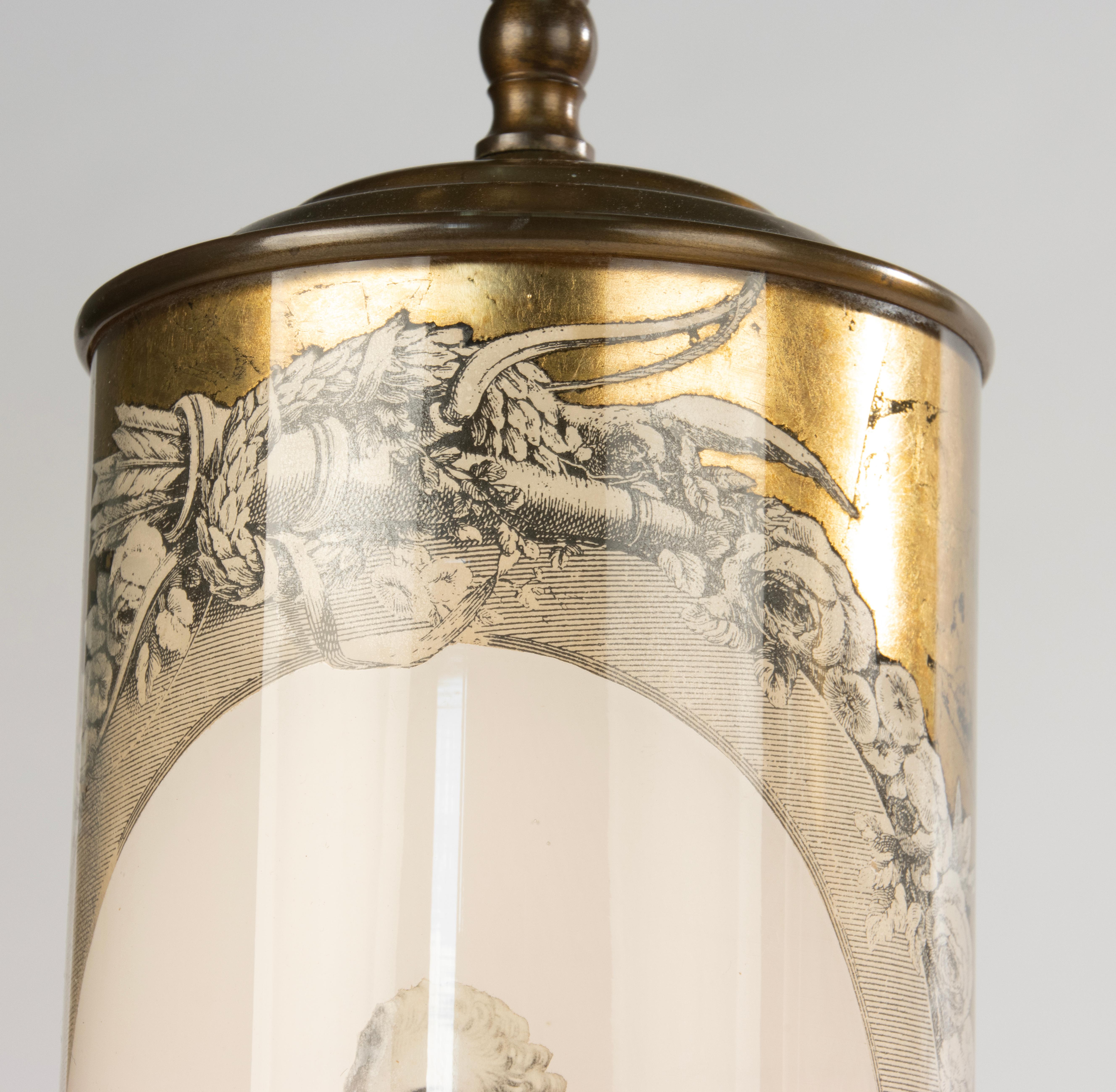 Coppia di lampade italiane in vetro Églomisé  - Basi in ottone - anni '70  - Grande in vendita 4