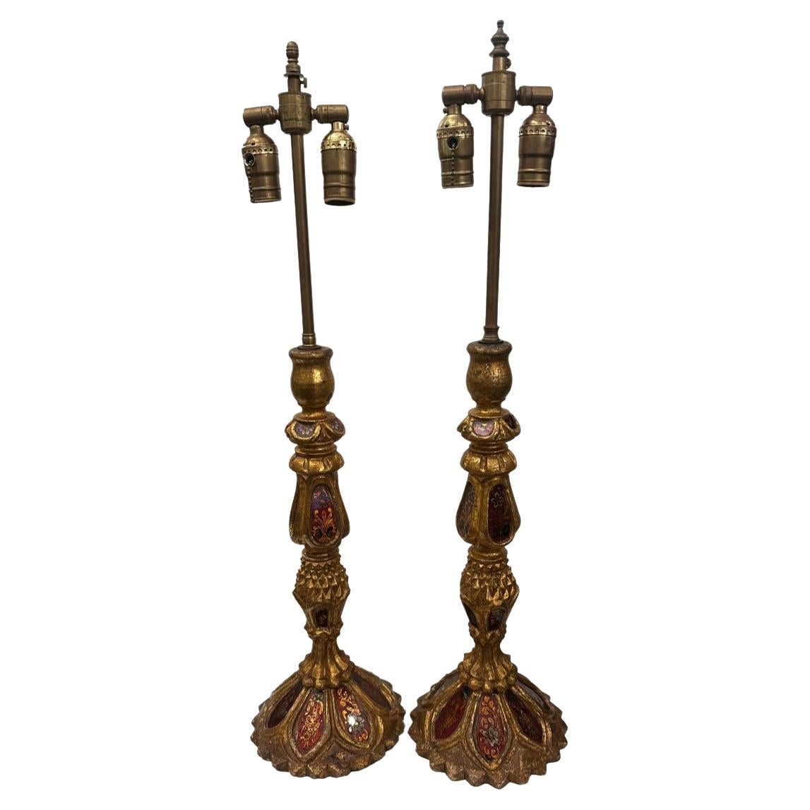 Paar italienische Églomisé-Lampen