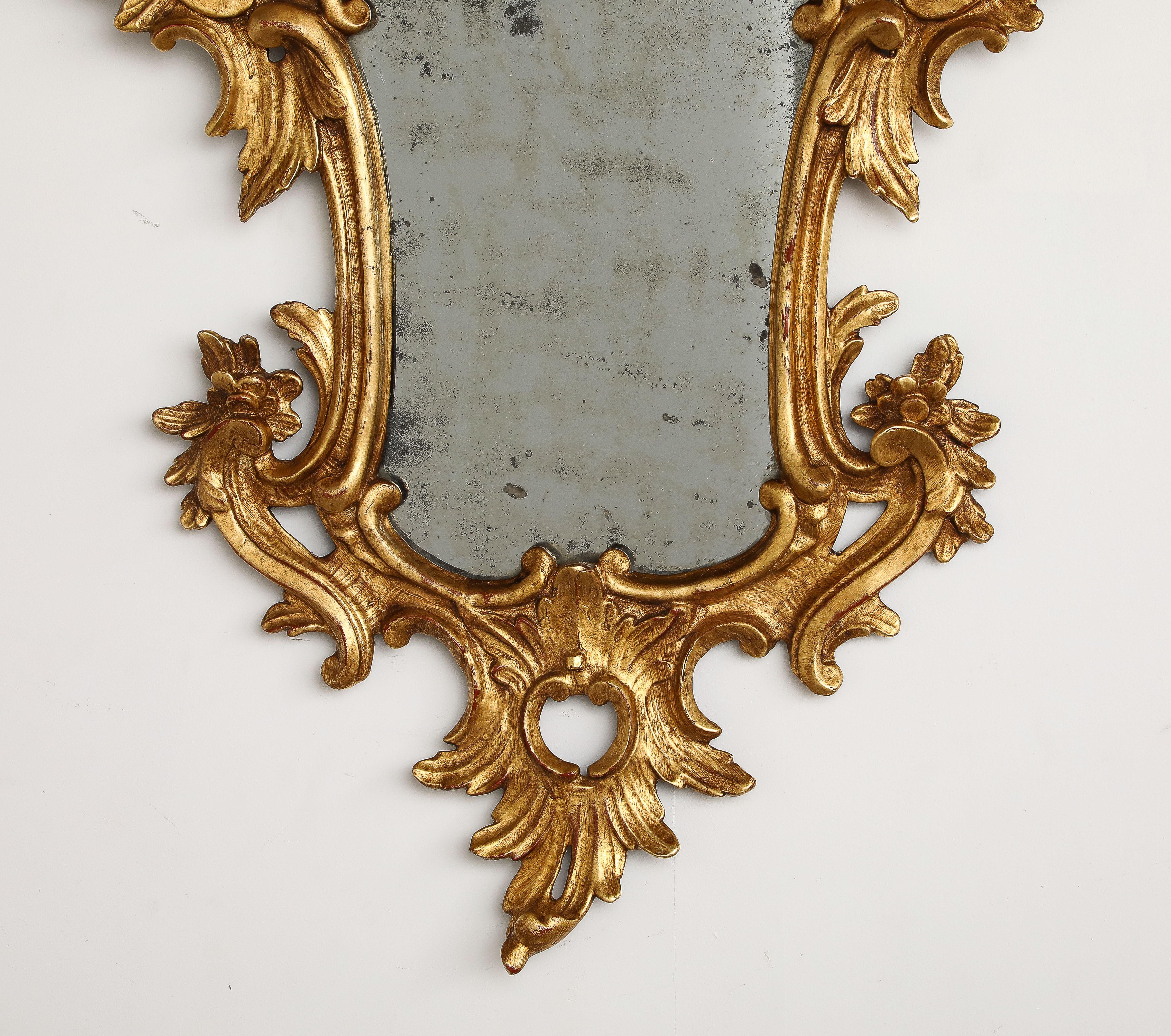 Pair of Italian Eighteenth Century Rococo Carved and Gilded Wood Mirrors For Sale 6