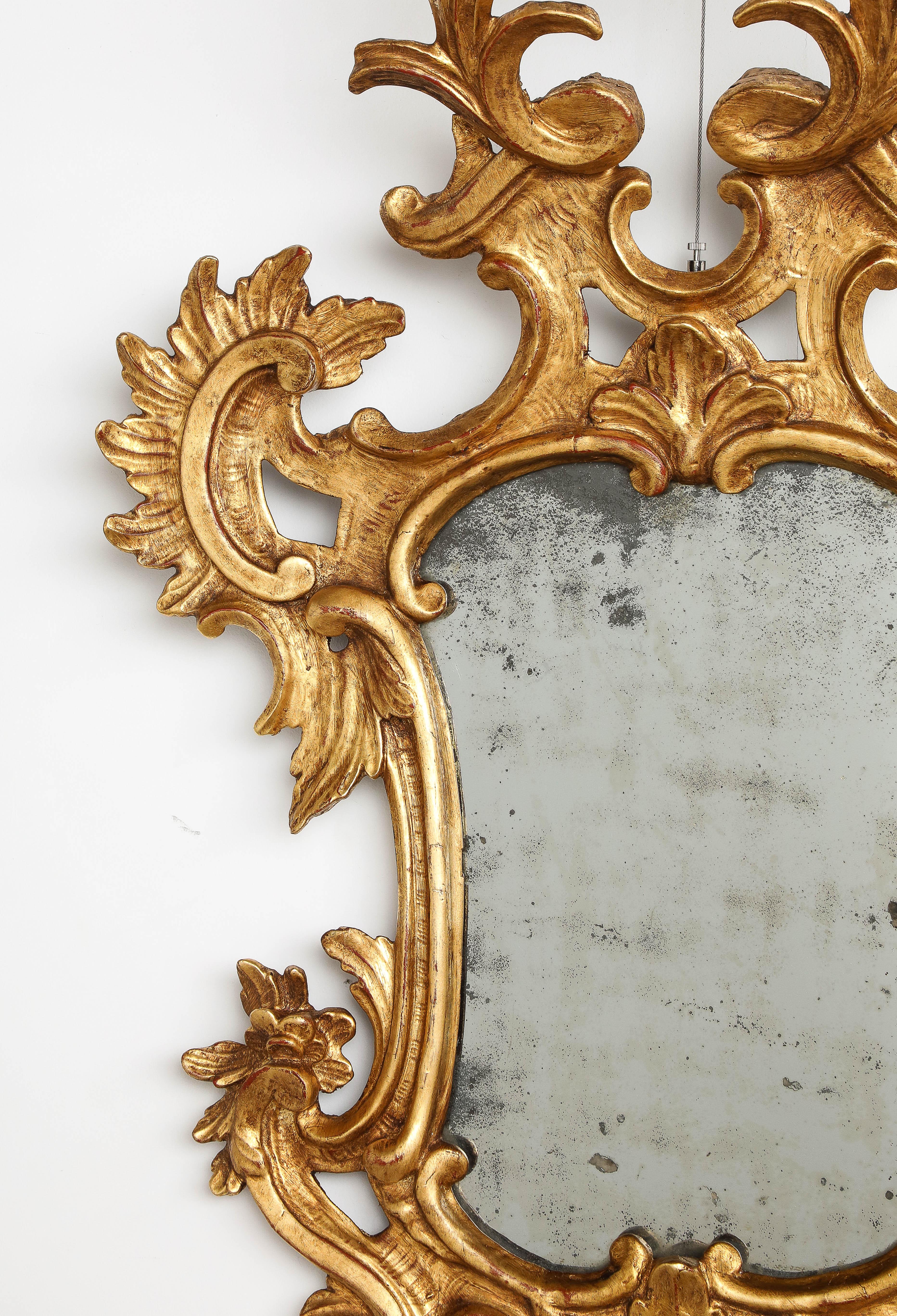 Pair of Italian Eighteenth Century Rococo Carved and Gilded Wood Mirrors For Sale 7