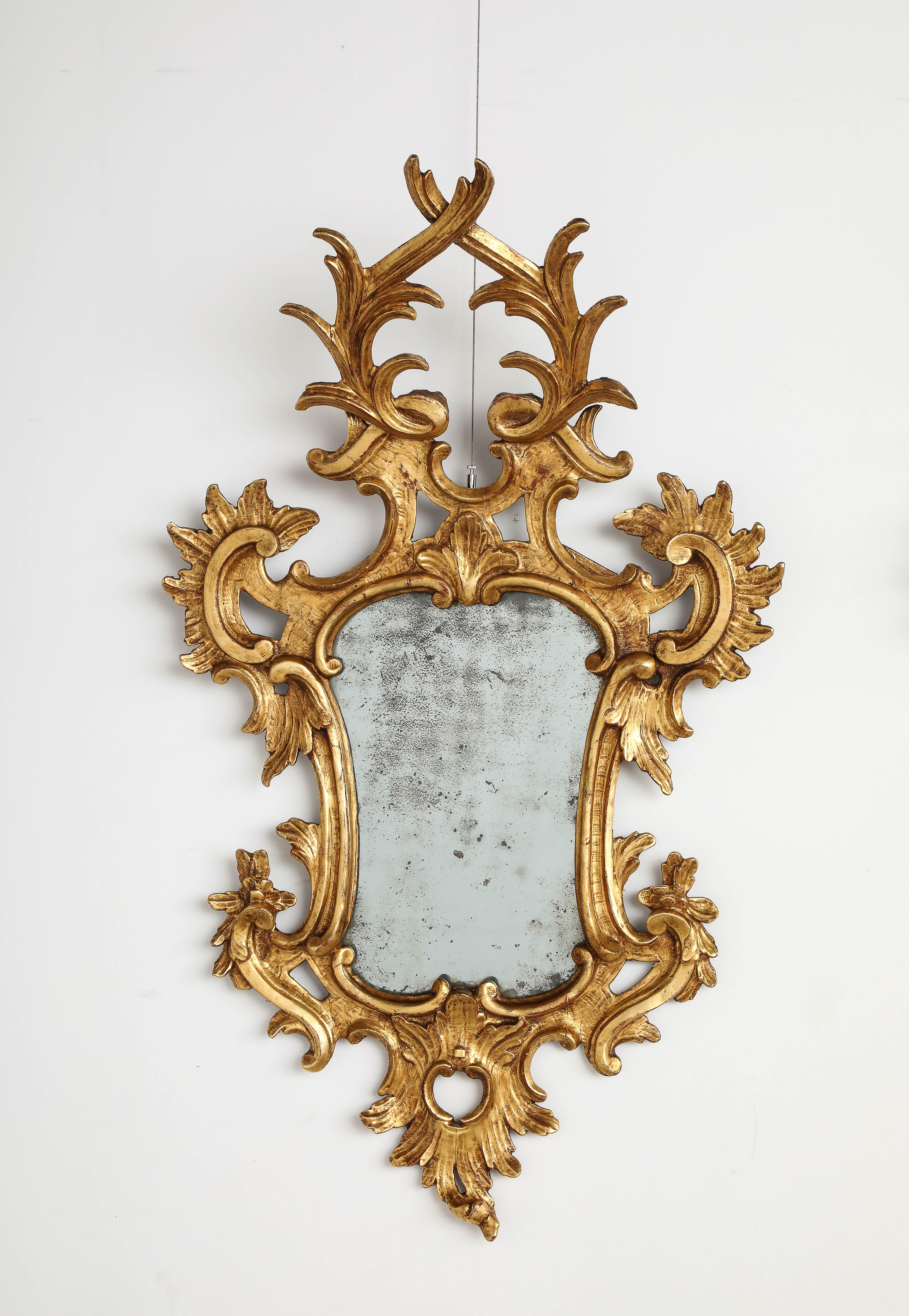 Pair of Italian Eighteenth Century Rococo Carved and Gilded Wood Mirrors For Sale 8