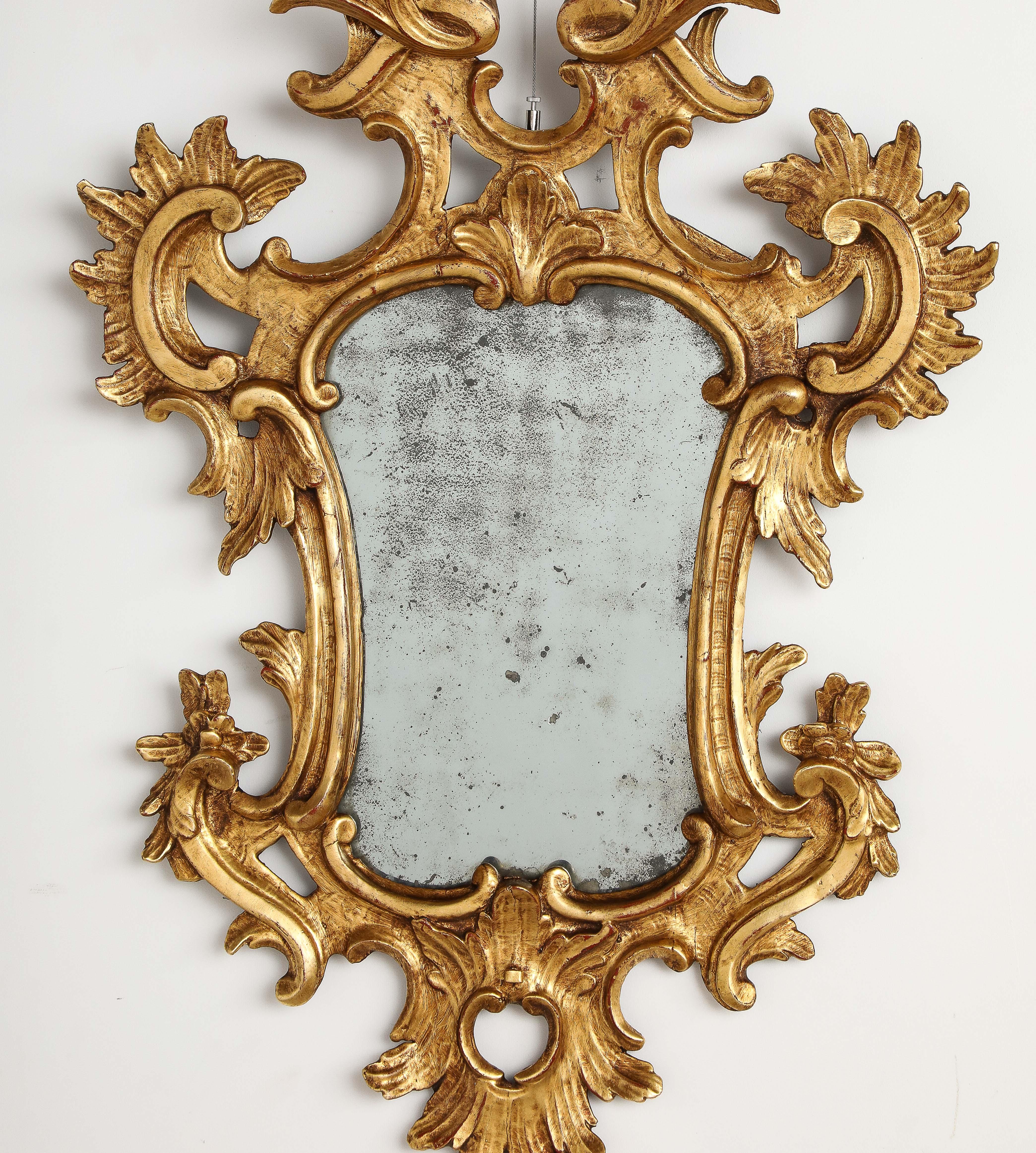 Pair of Italian Eighteenth Century Rococo Carved and Gilded Wood Mirrors For Sale 9