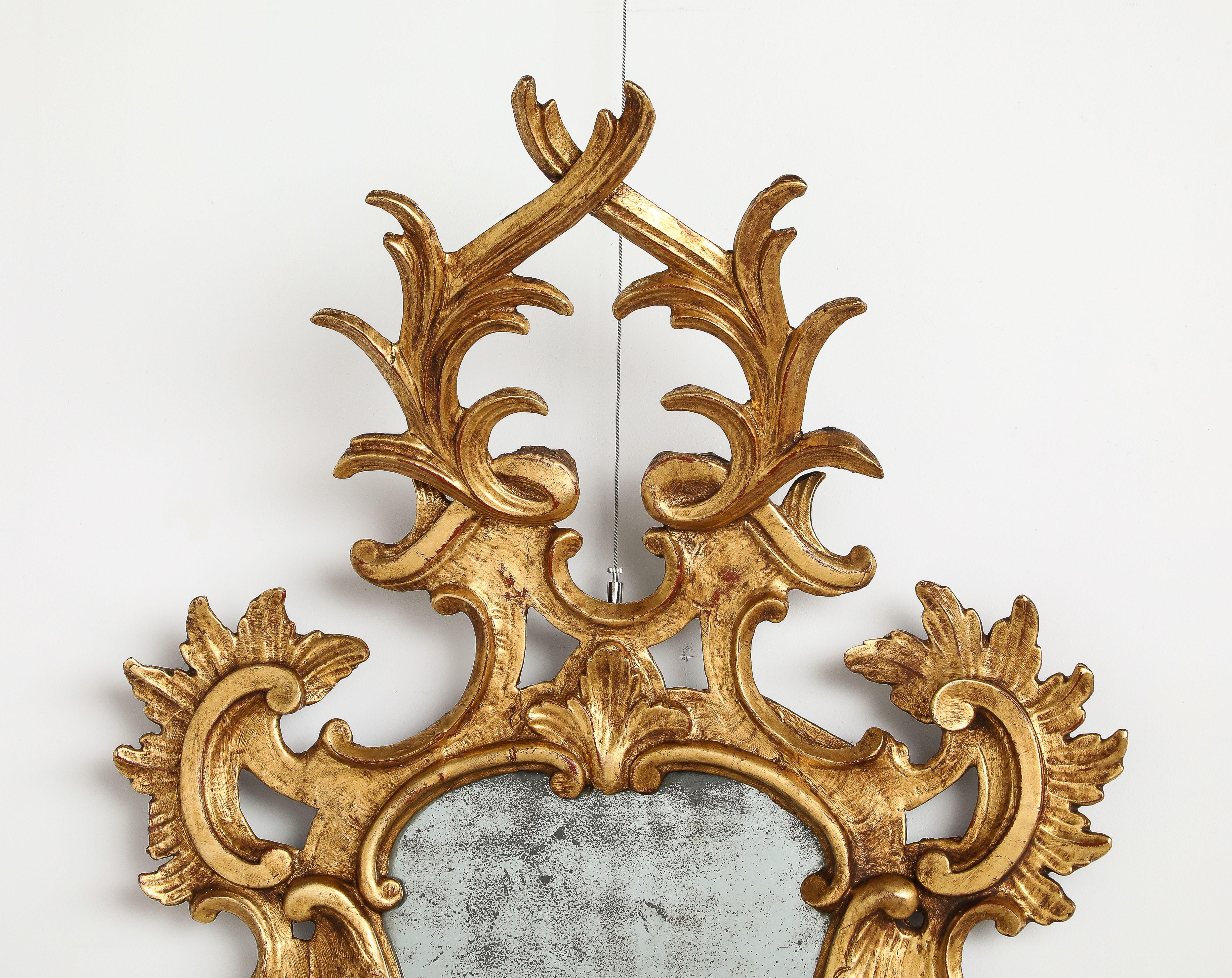 Pair of Italian Eighteenth Century Rococo Carved and Gilded Wood Mirrors For Sale 10