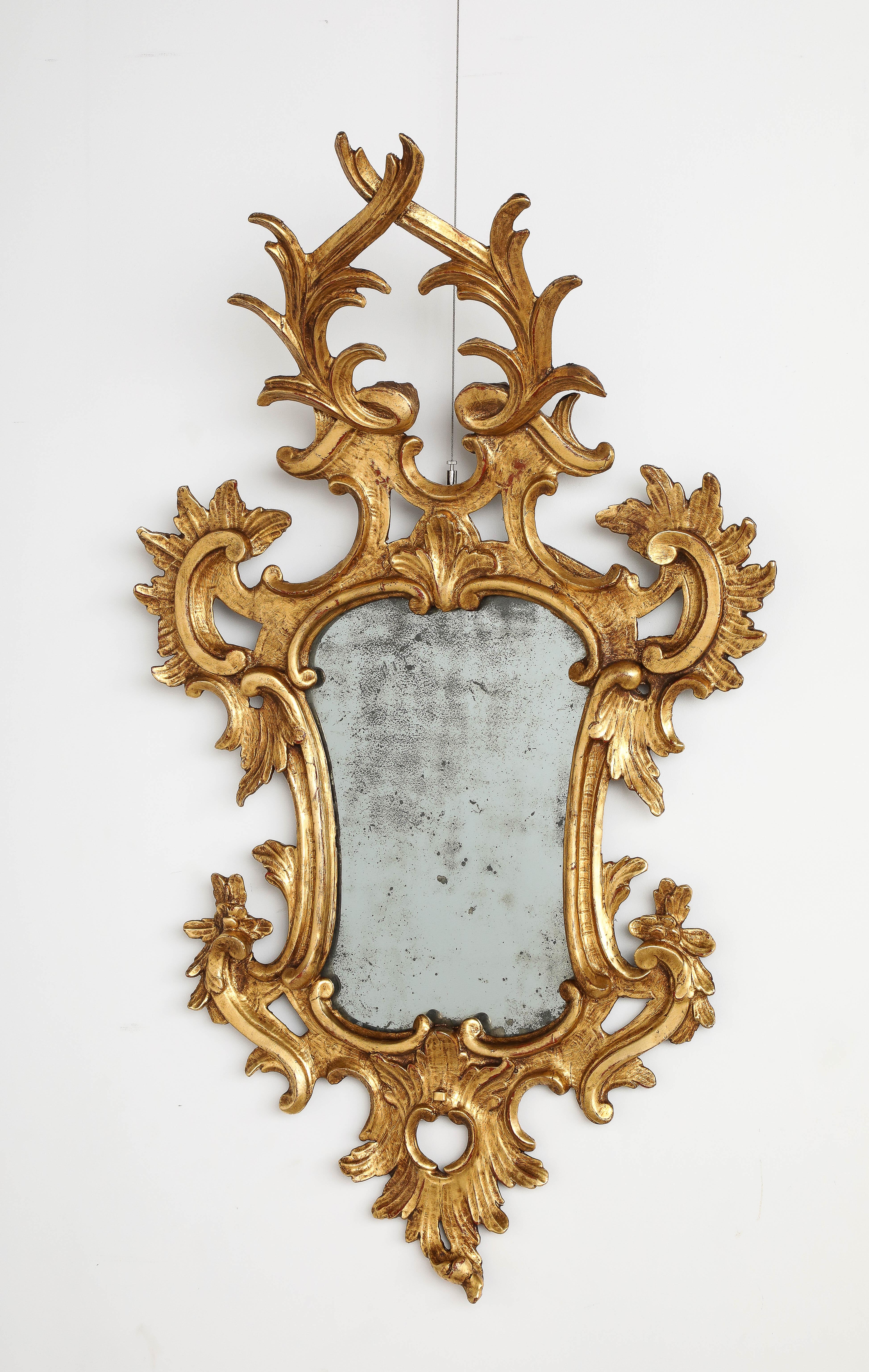 Pair of Italian Eighteenth Century Rococo Carved and Gilded Wood Mirrors For Sale 12