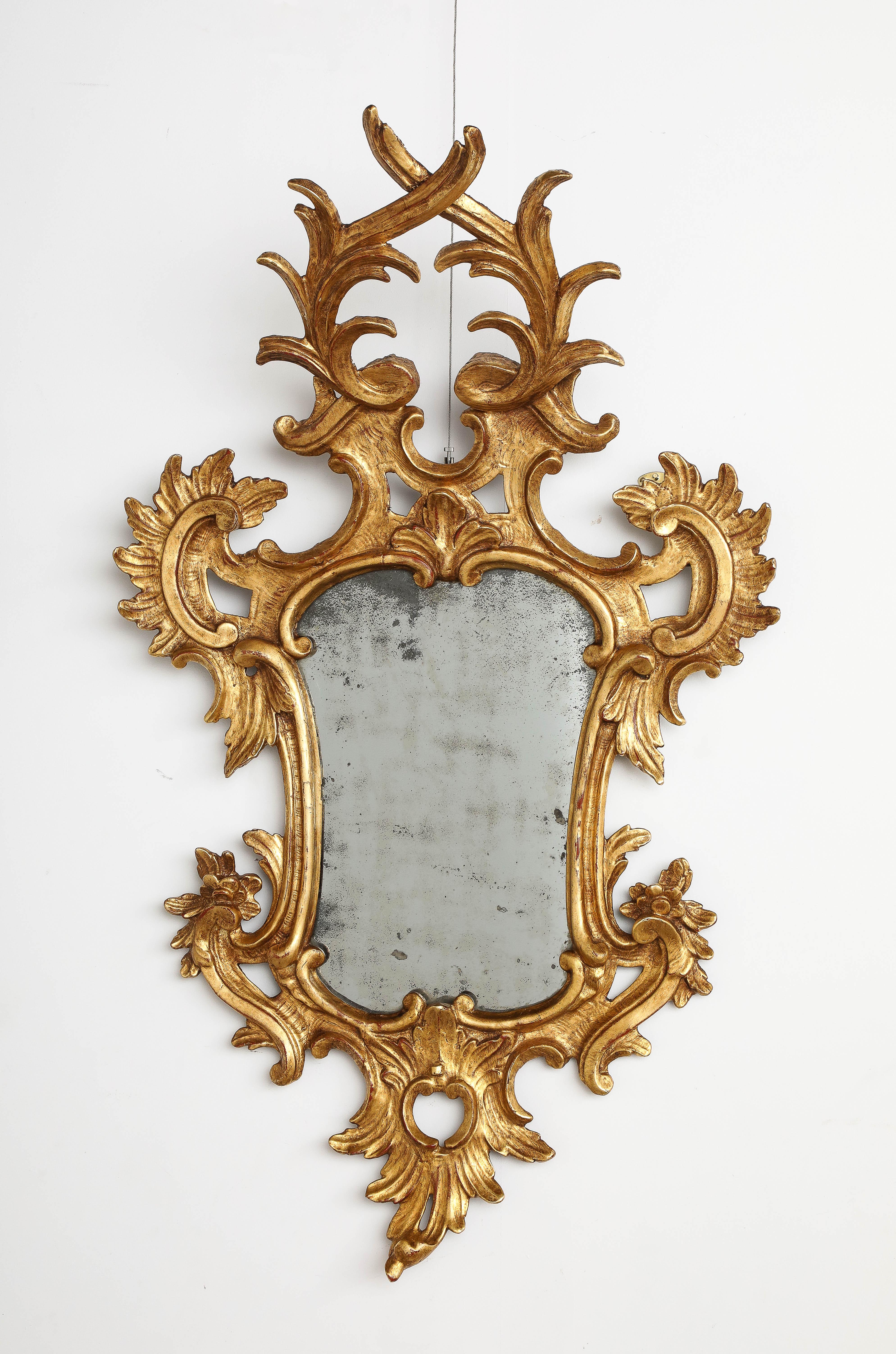 Pair of Italian Eighteenth Century Rococo Carved and Gilded Wood Mirrors For Sale 4