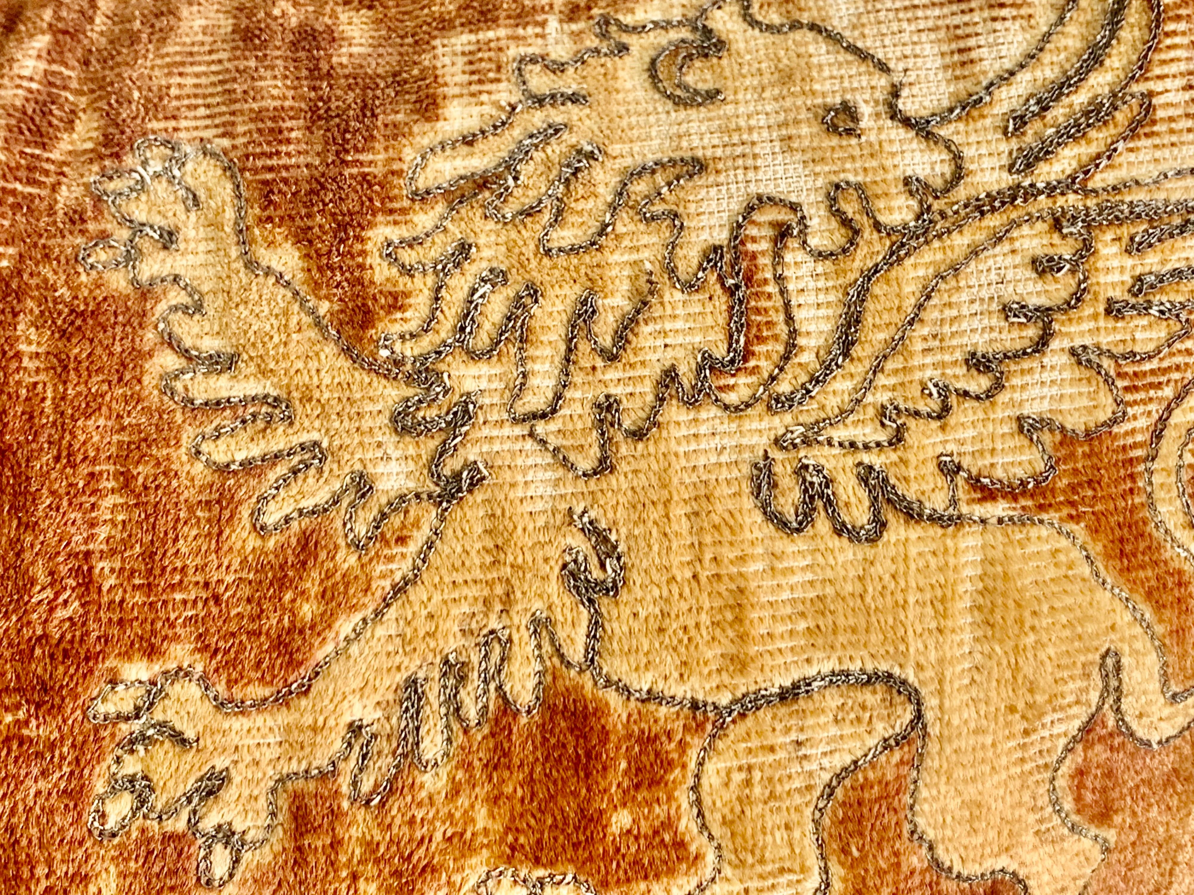 Pair of Italian Embroidered Mohair Pillows with Lions by Melissa Levinson 4