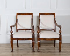 Pair of Italian Empire Armchairs in Mahogany with White Velvet Upholstery, Genoa