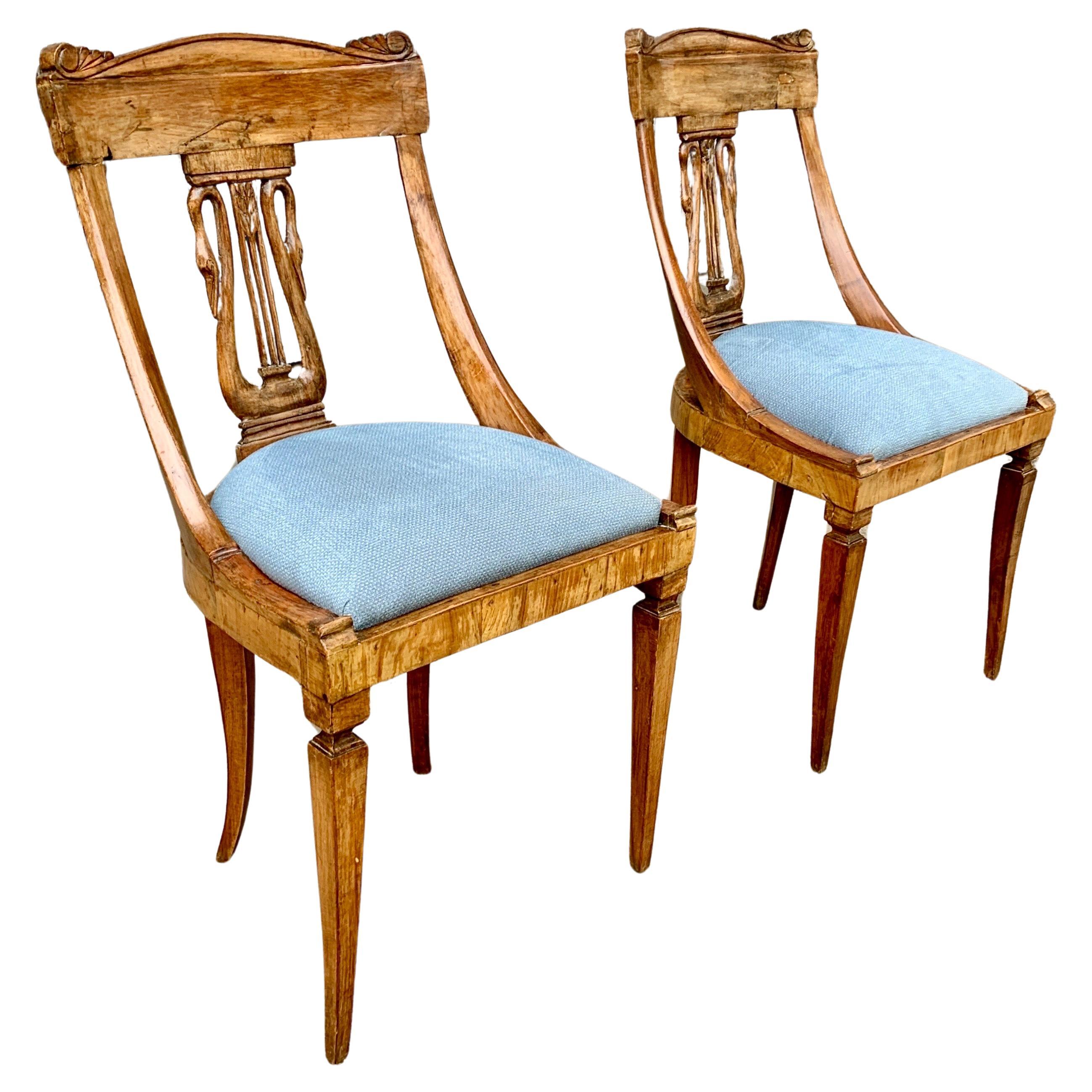 Pair of Italian Empire Dining Chairs From Early 19th Century For Sale