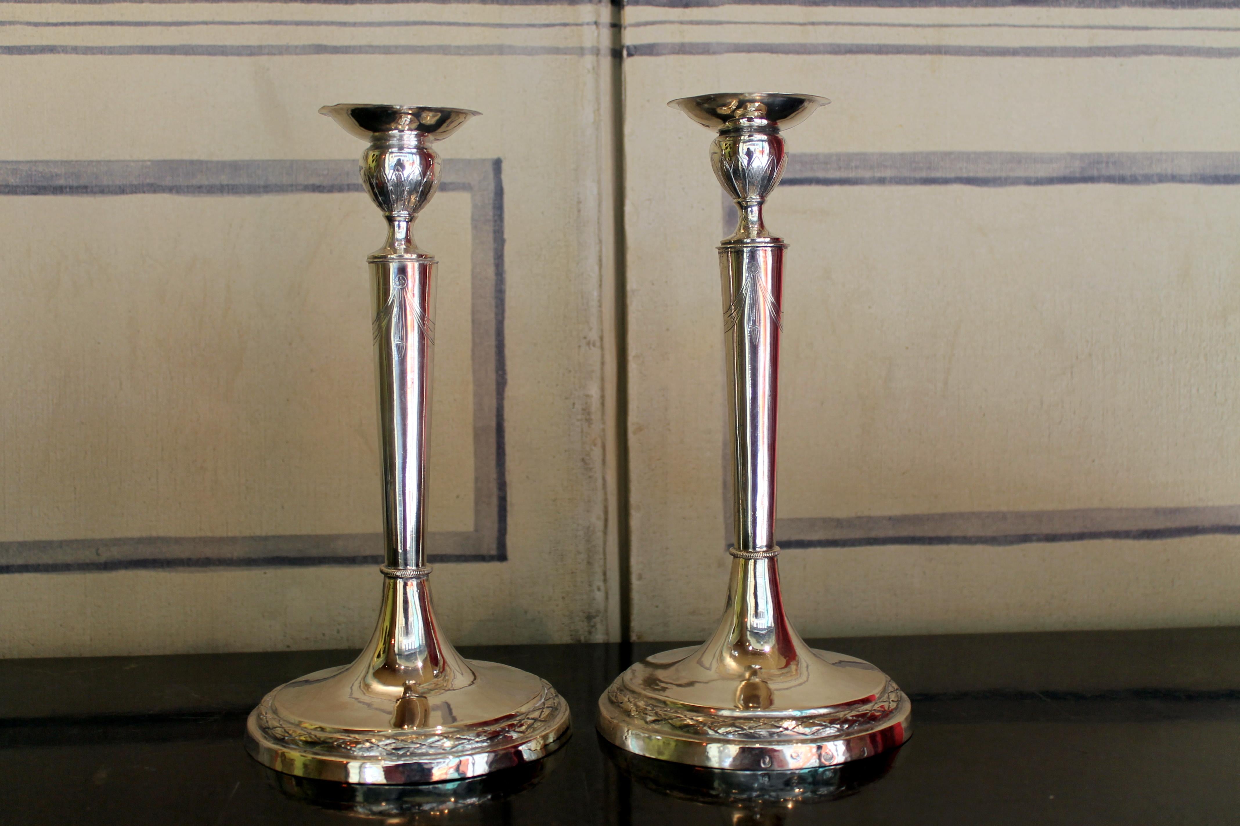 Pair of Italian Empire Early 19th Century Silver Candlesticks, Rome, circa 1811 For Sale 7