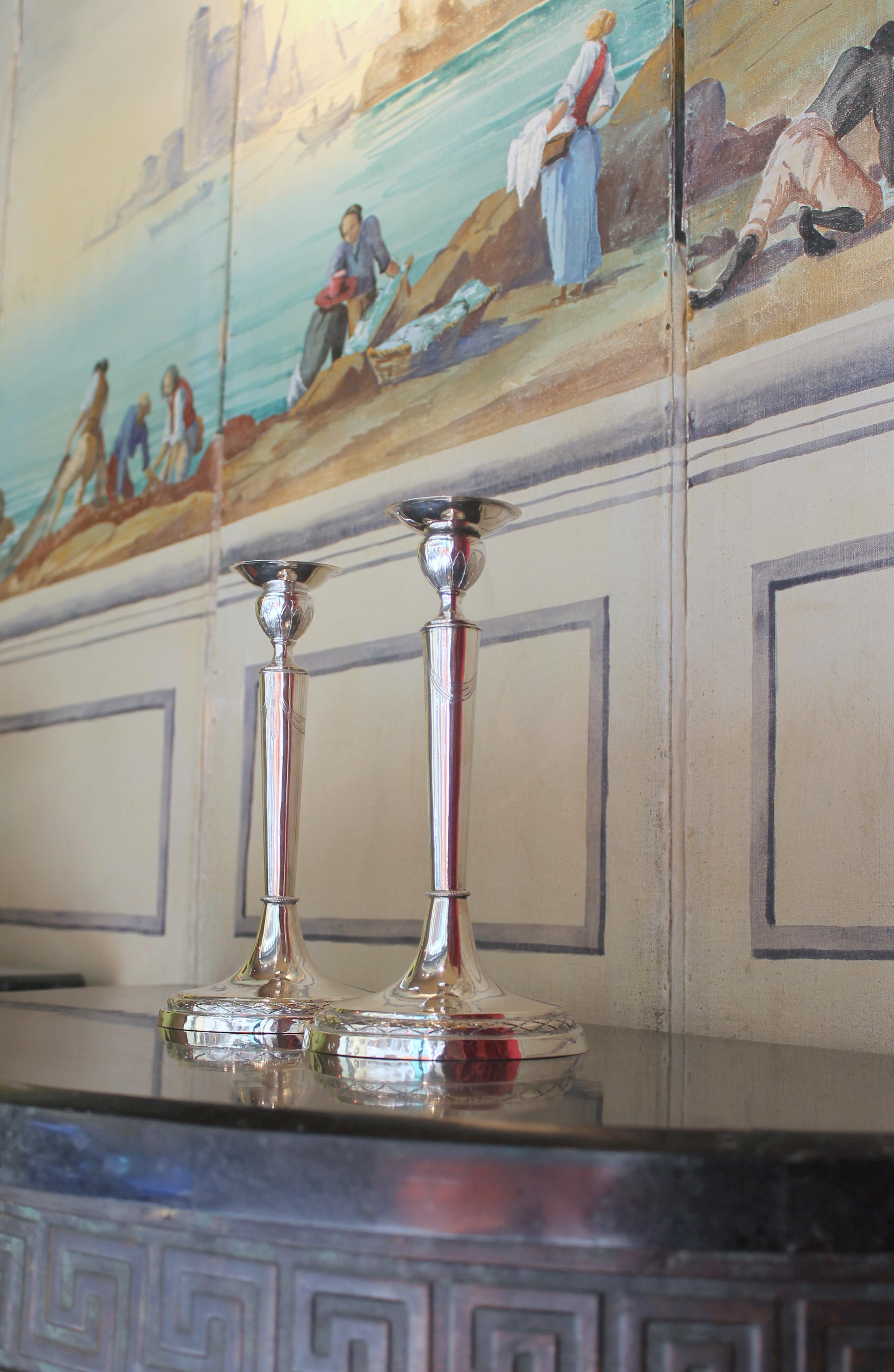 Pair of Italian Empire Early 19th Century Silver Candlesticks, Rome, circa 1811 For Sale 8