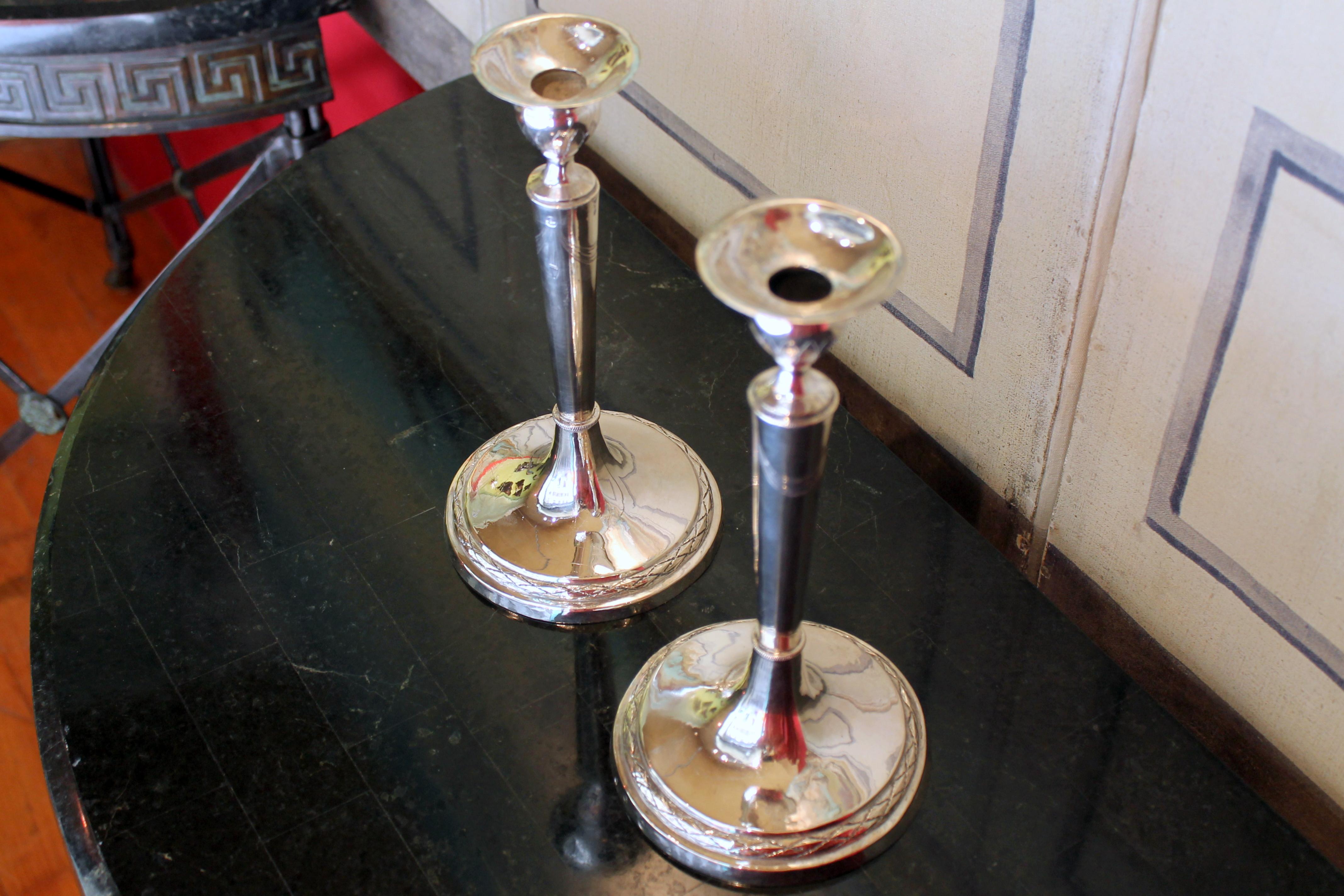 Pair of Italian Empire Early 19th Century Silver Candlesticks, Rome, circa 1811 For Sale 11