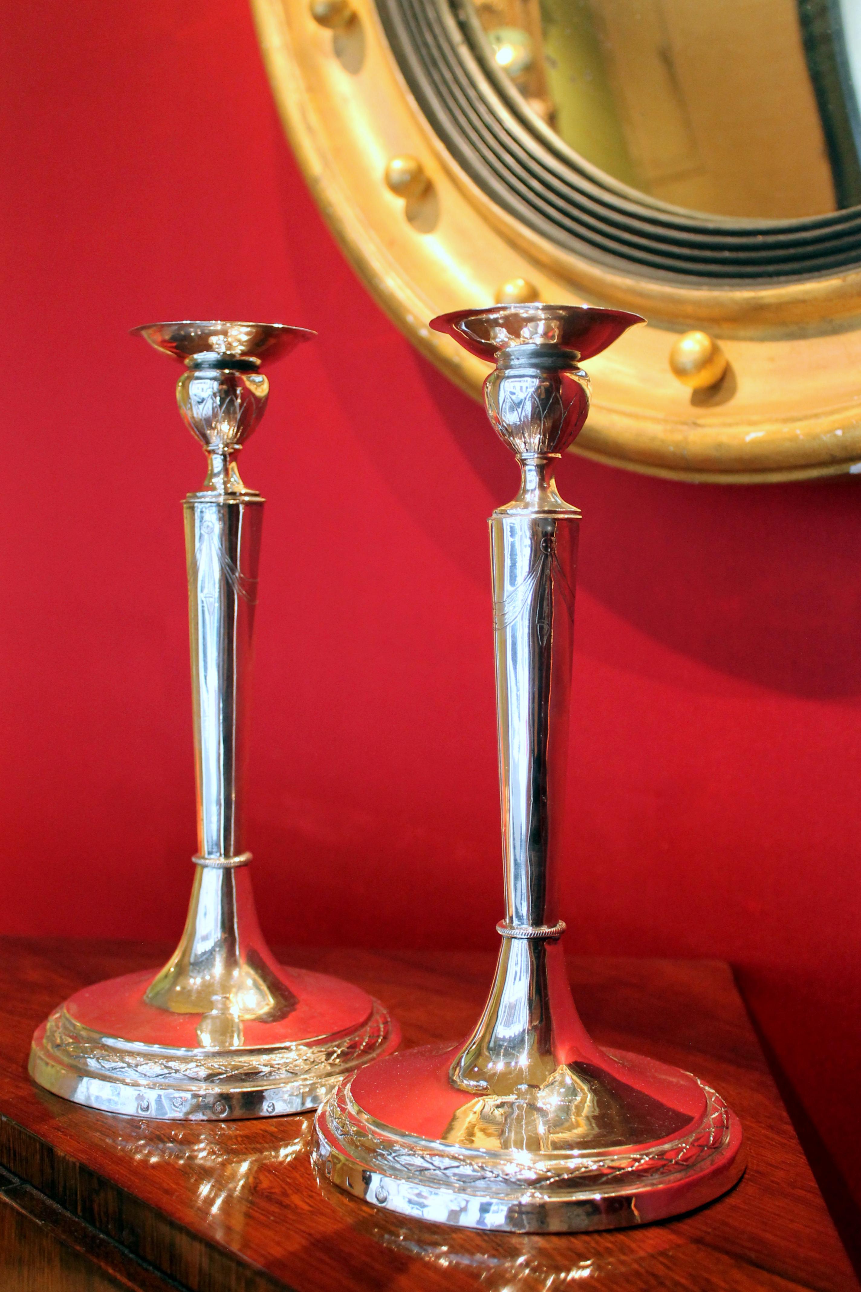 Pair of Italian Empire Early 19th Century Silver Candlesticks, Rome, circa 1811 In Good Condition For Sale In Firenze, IT