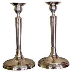 Pair of Italian Empire Early 19th Century Silver Candlesticks, Rome, circa 1811