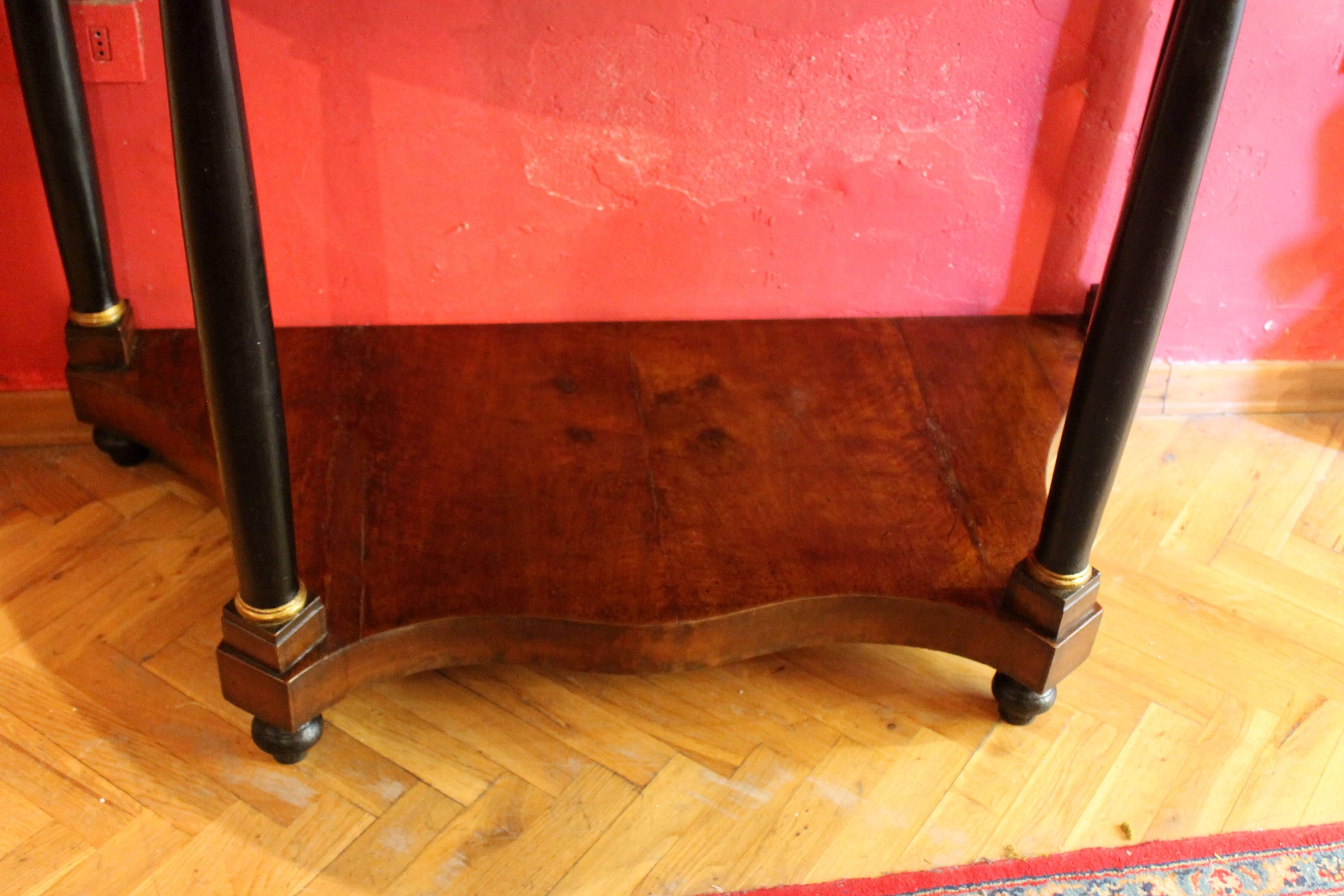 Pair of Italian Empire Period Walnut Demilune Console Table with Mirror 1