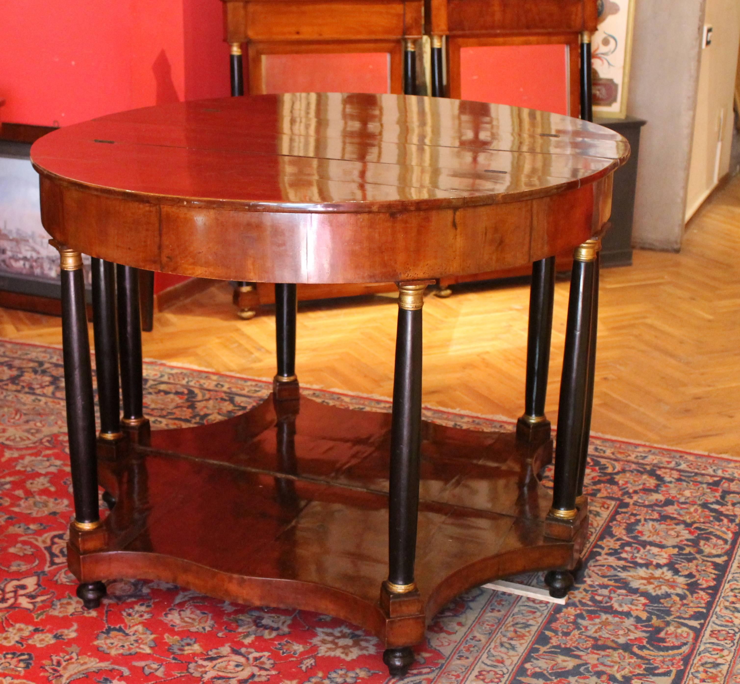 Pair of Italian Empire Period Walnut Demilune Console Table with Mirror For Sale 3