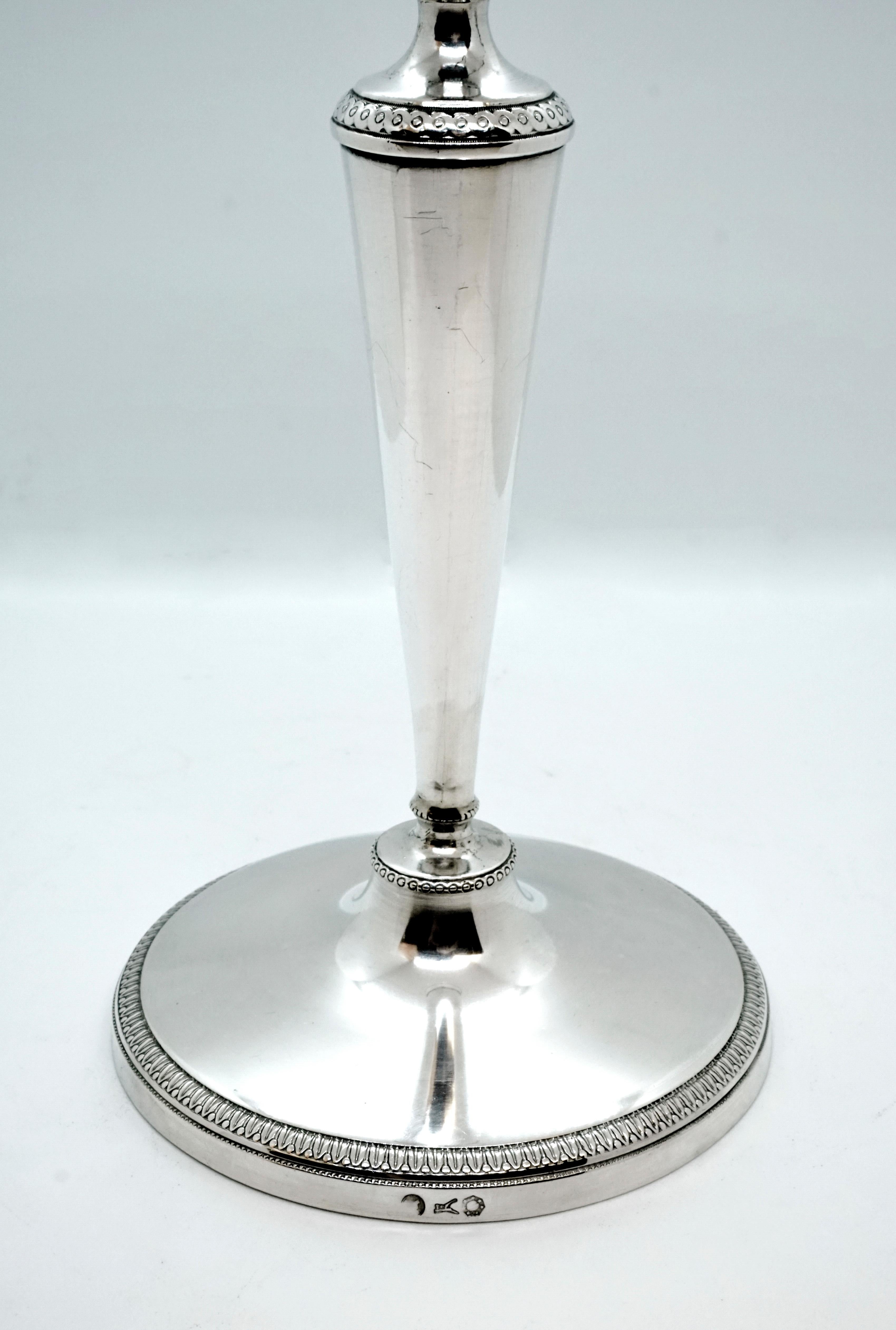 Hand-Crafted Pair of Italian Empire Silver Candlesticks, Milan, circa 1810 For Sale