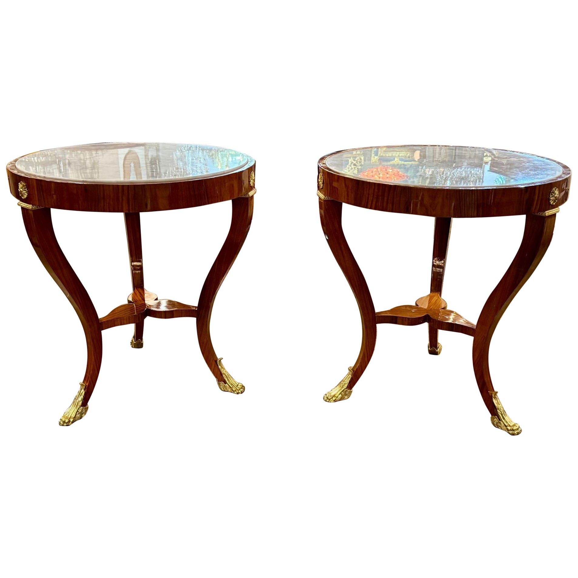 Pair of Italian Empire Style Mahogany Side Tables For Sale