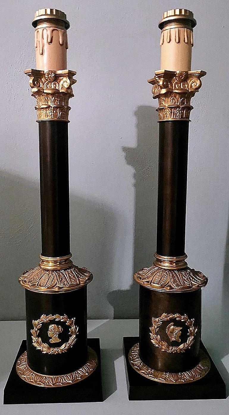 We kindly suggest that you read the entire description, as with it we try to give you detailed technical and historical information to guarantee the authenticity of our objects.
Exceptional pair of table lamps in perfect and iconic Empire style; the