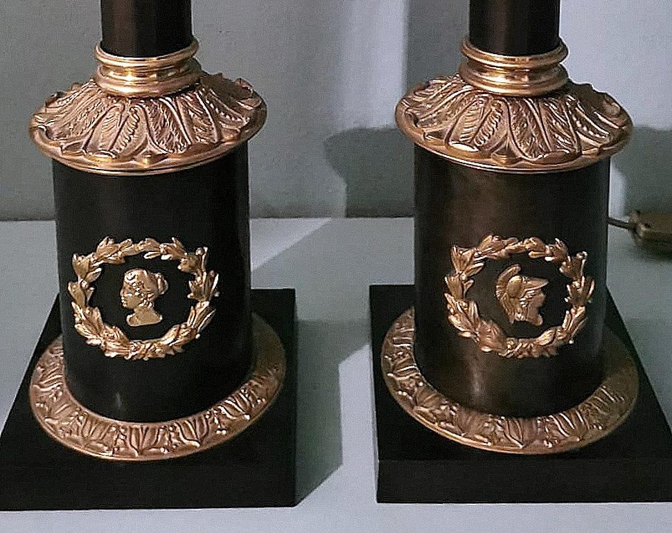 20th Century Pair Of Italian Empire-Style Table Lamps In Bronze And Brass