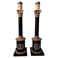 Pair Of Italian Empire-Style Table Lamps In Bronze And Brass