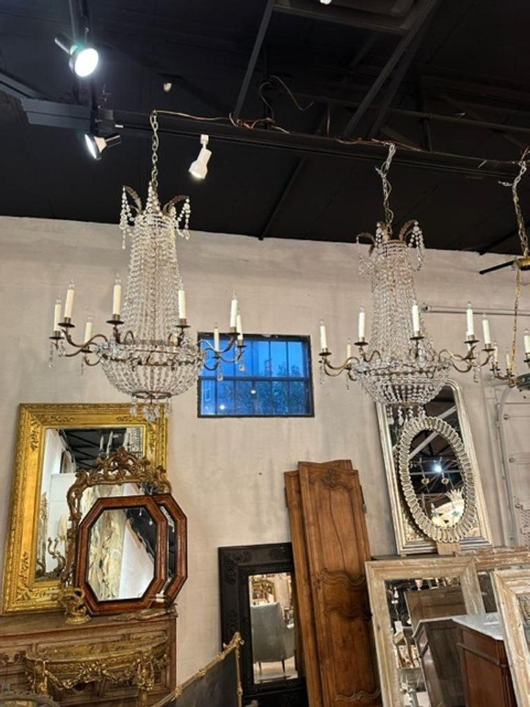 Pair of Italian Empire Tole Basket Chandeliers For Sale 5